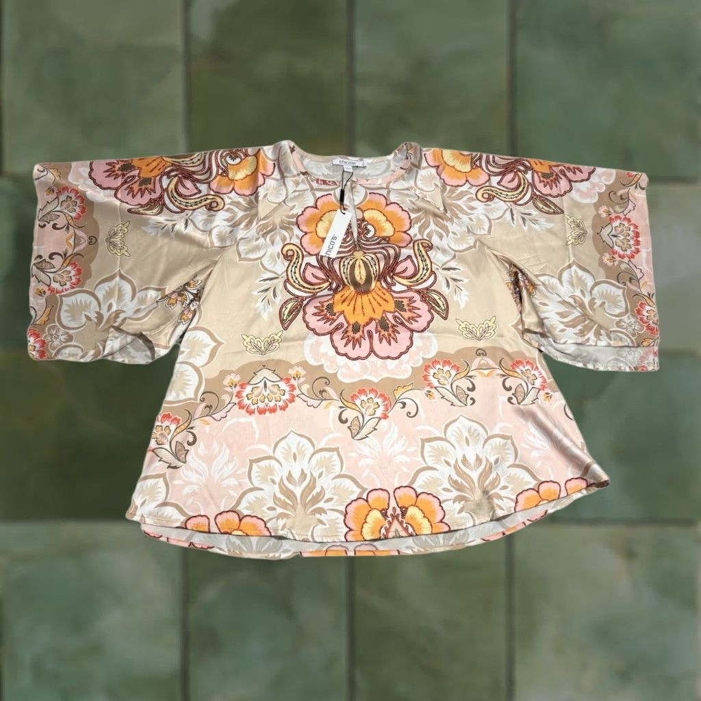 Vintage Chicos Blouse Porcelain Rose Floral Handkerchief Sleeves Size US 8 Women Size M / US 6-8 / IT 42-44 - 1 Thumbnail