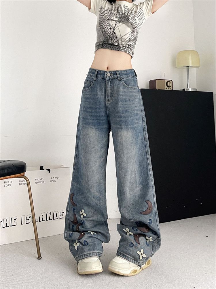 Women's Embroidered Printed Rivets Thin Jeans
