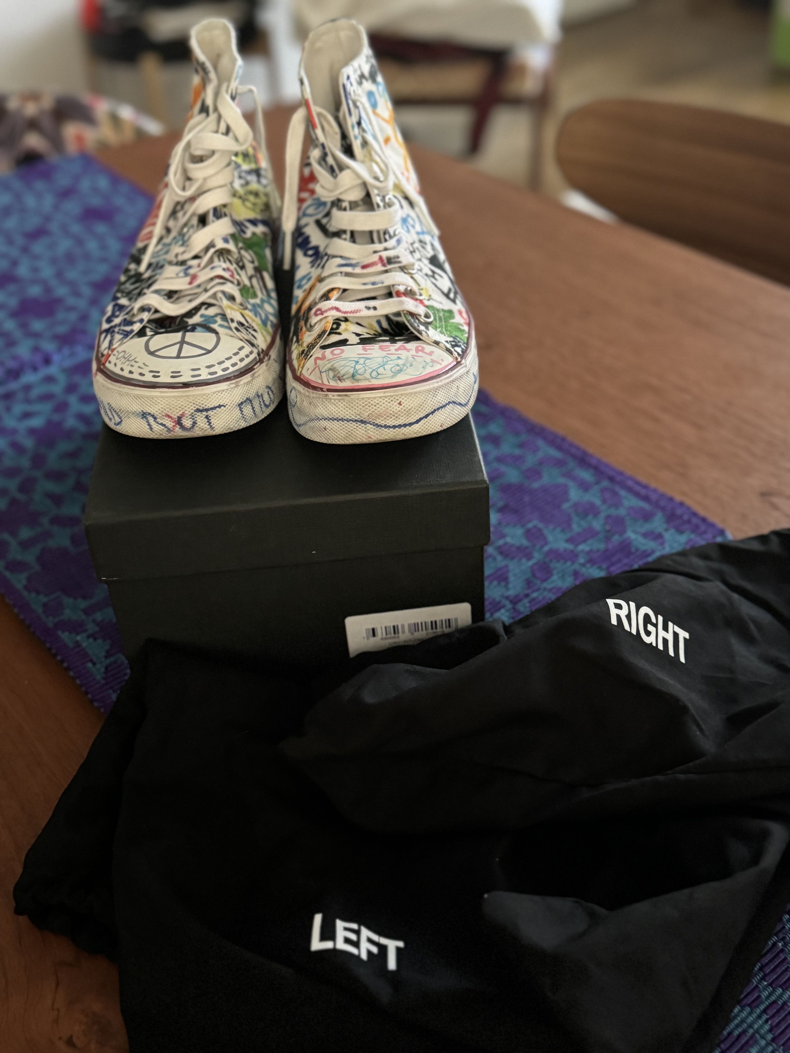 image of Vetements Graffiti High Top Sneakers Us Men's Size 6 in White w/ Graffiti