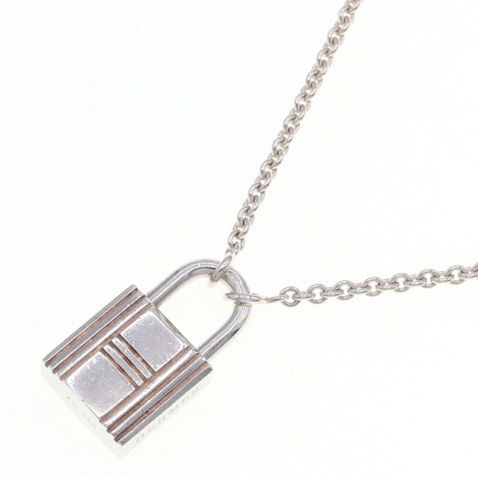image of Hermes Necklace Cadena Motif Sv Sterling Silver 925 Pendant Choker Kadena Padlock, Women's