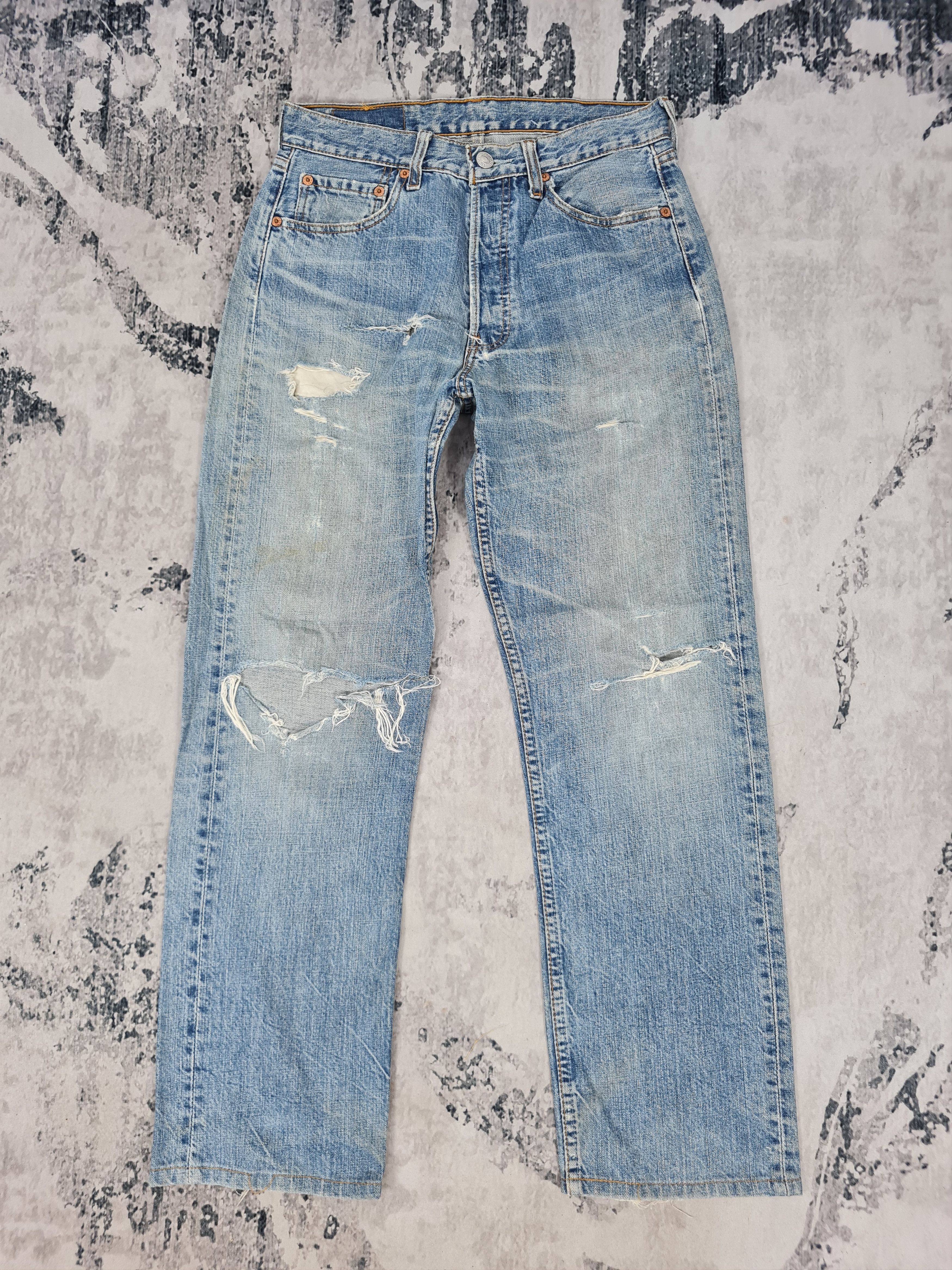 image of Distressed Denim x Levis VTG Levis 501 Faded Ripped Cropped Jeans L0382 Size 28X28 in Blue, Men's
