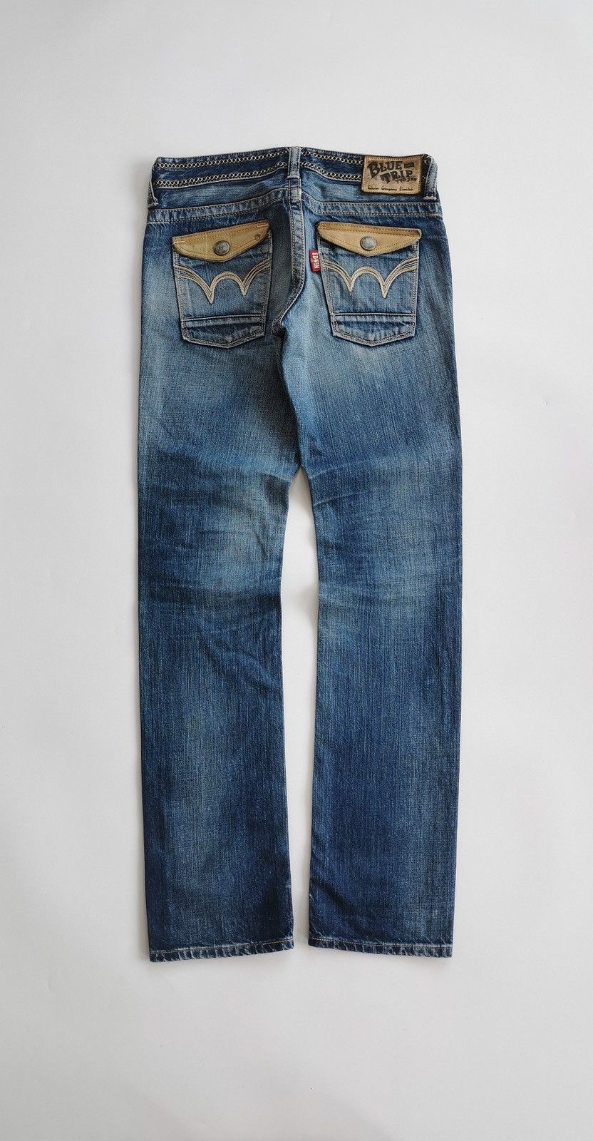 Edwin Edwin Blue Trip Leather Trim Distressed Jeans Size 29" - 8 Thumbnail
