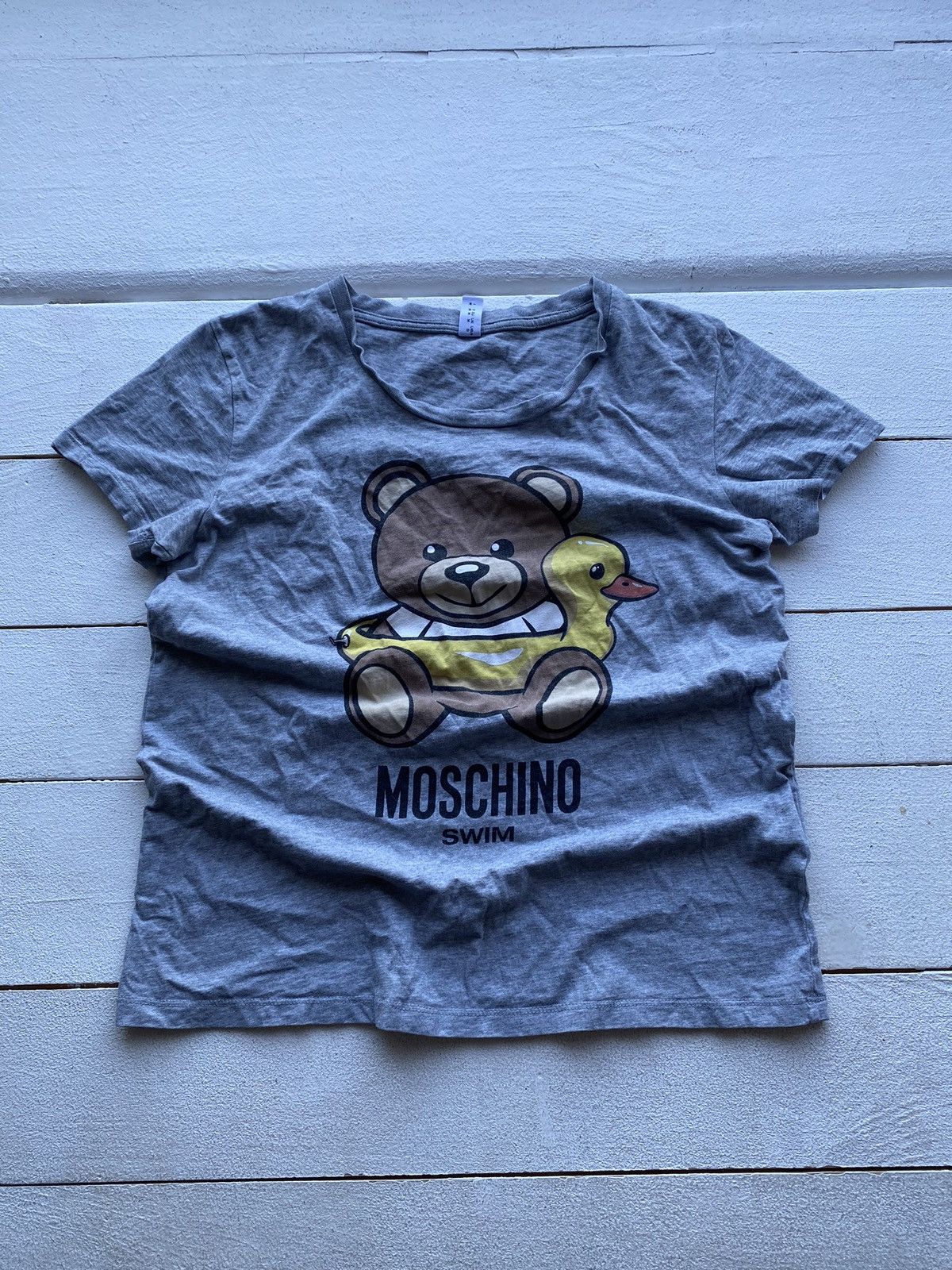 Moschino × Vintage 90s Love Moschino Bear Swim Gray Womens Sexy T Shirt Top M Size M / US 6-8 / IT 42-44 - 1 Thumbnail