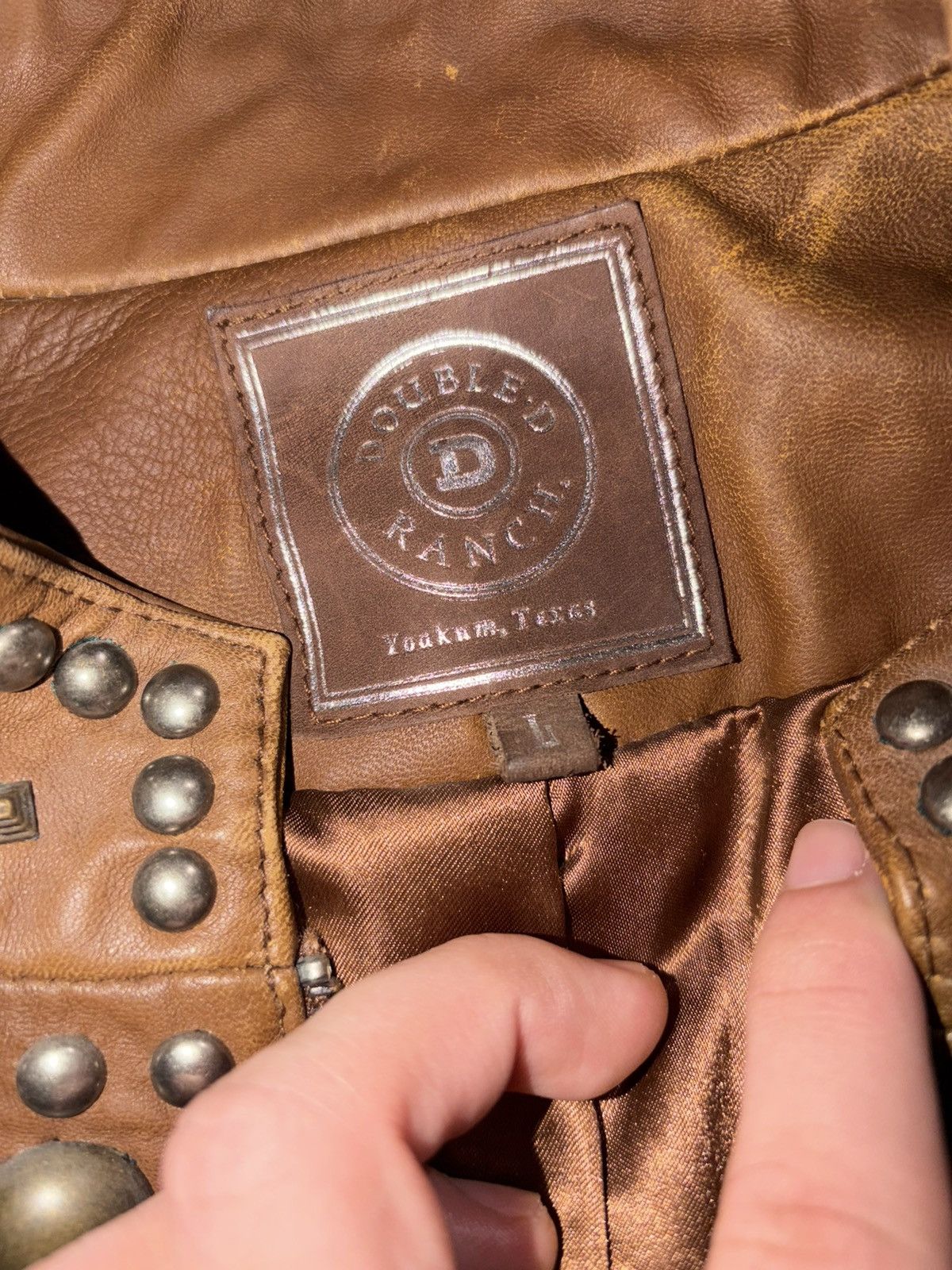 Double D Ranch Double D Ranch Studded Leather Jacket – Tan Western Moto Size L / US 10 / IT 46 - 4 Thumbnail