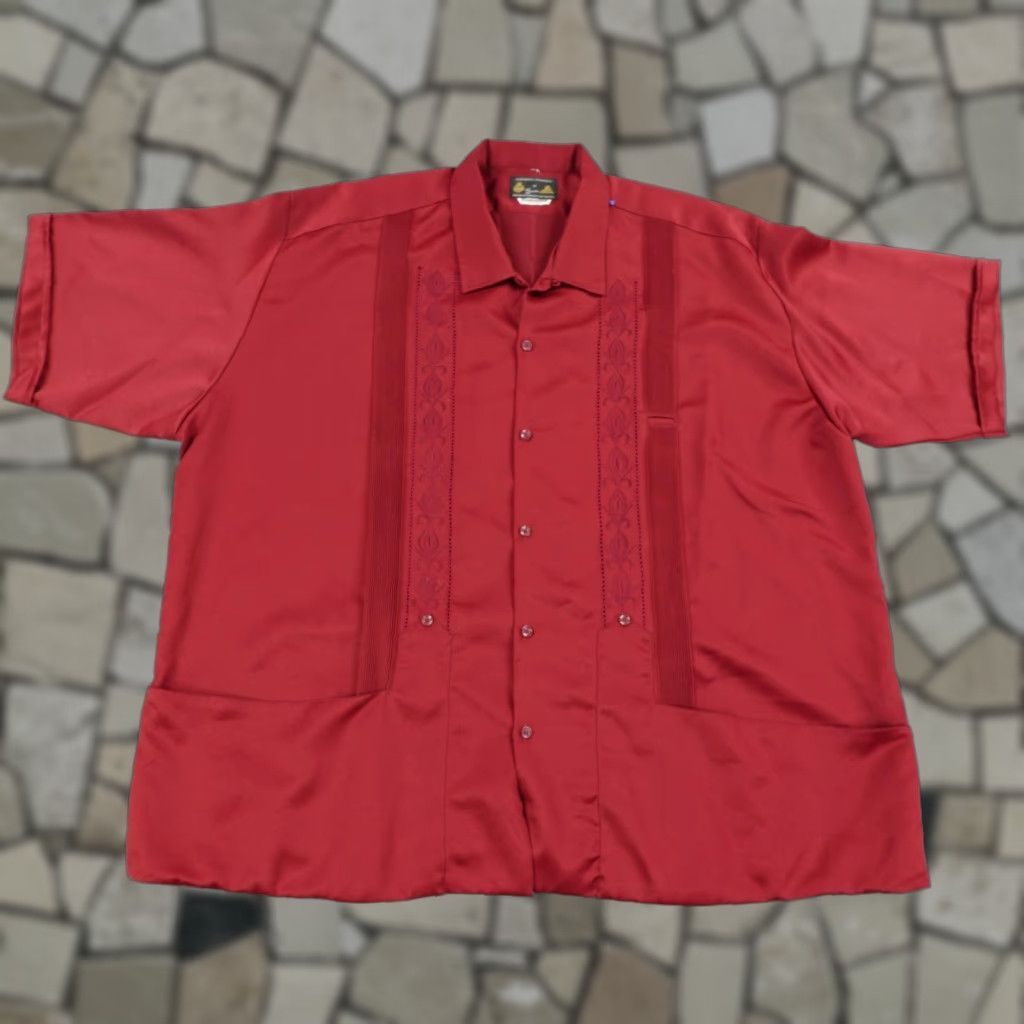 Vintage VINTAGE Copacabana Guayabera Shirt Mens 4XL Satin Short Sleeve Red Button-Up Breathable Embroidered Cigar Lounge 90s? Tropical Beach Cuban Event Mens Size US XXL / EU 58 / 5 - 1 Thumbnail