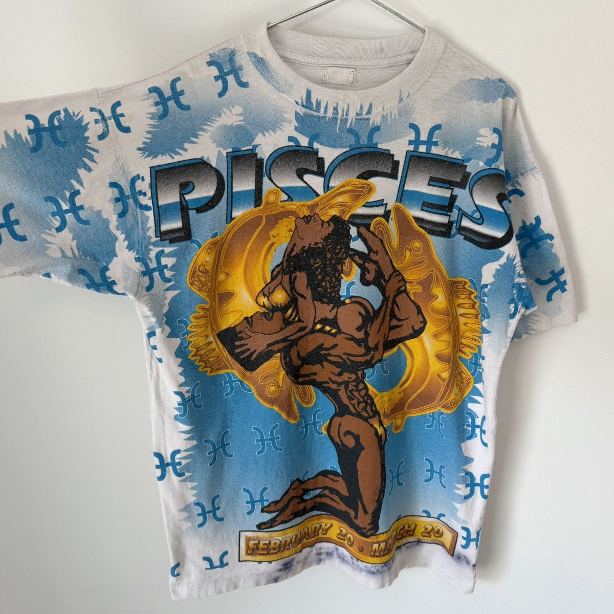 Vintage Vtg 1990s Pisces Zodiac Sign Horoscope All Over Print Tee Size US L / EU 52-54 / 3 - 4 Thumbnail