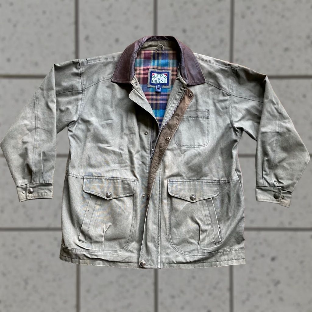 Vintage VTG Sutter & Grant Barn Coat Mens XL Heavy Canvas Leather Trim Plaid Lined Chore Jacket Regular Size Green 90s Outdoor Hunting USA Jacket Size US M / EU 48-50 / 2 - 1 Thumbnail