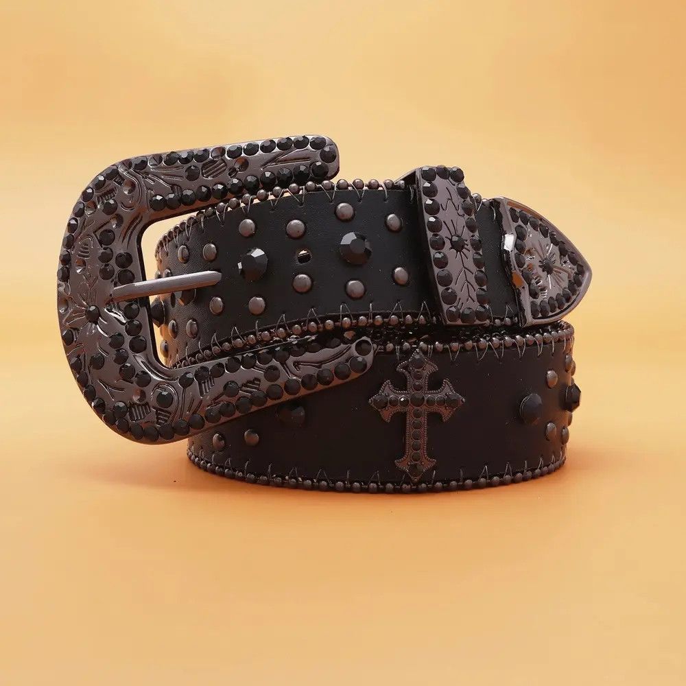 Leather PU Leather Strap with Cross diamond Belts Size ONE SIZE - 1 Thumbnail