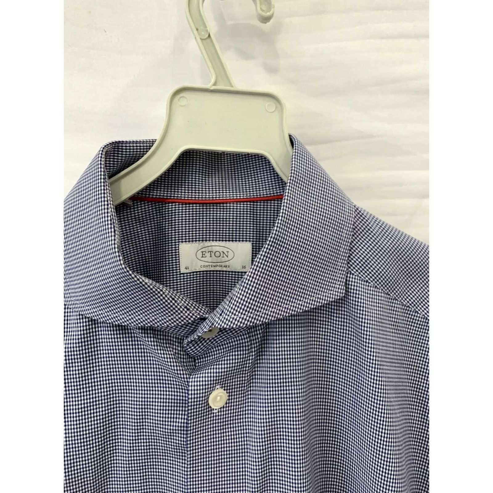 Eton VINTAGE Eton Contemporary Fit Dress Shirt Men 16 41 Blue White Gingham Check Size 42R - 6 Thumbnail