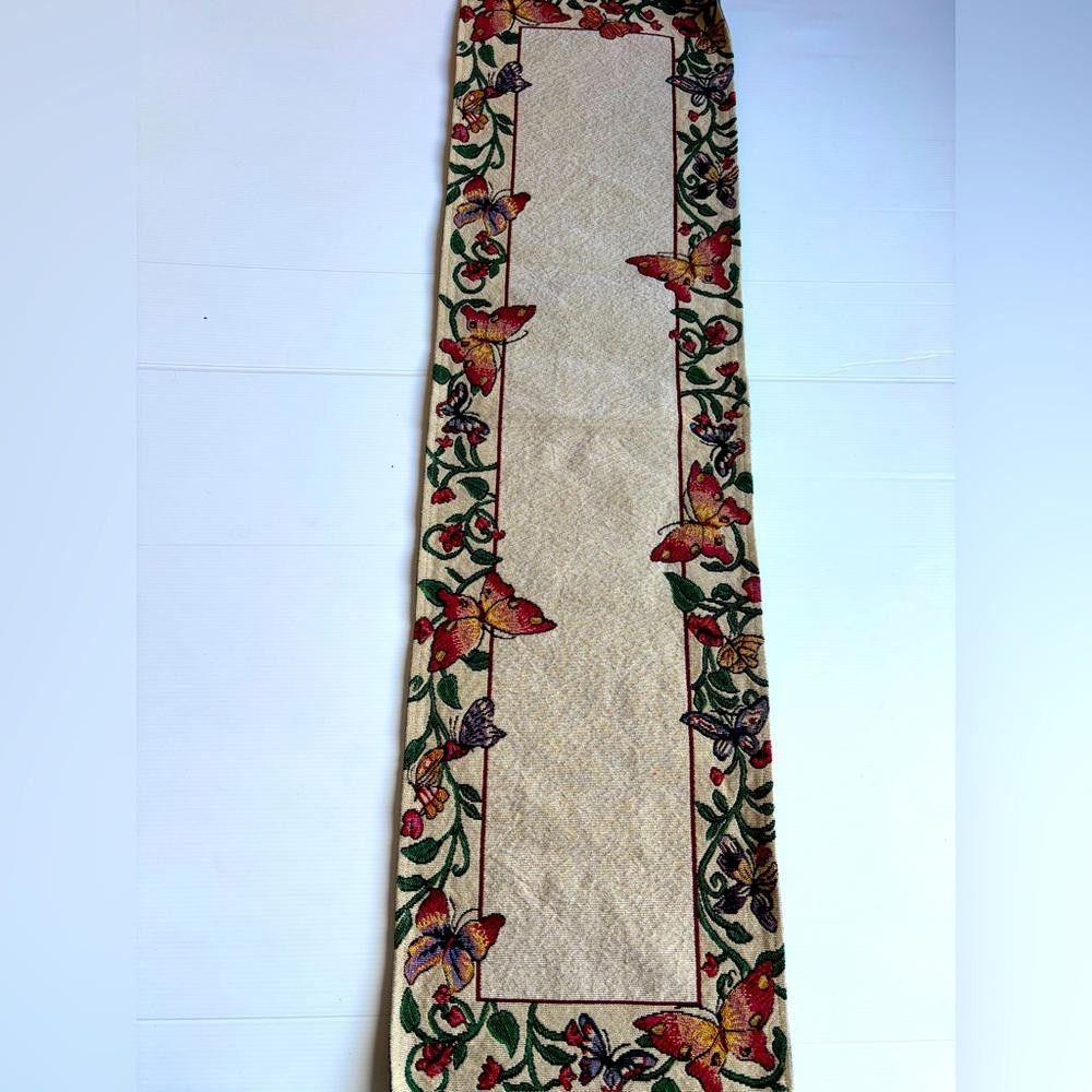 Designer Antique Needlepoint Butterfly Table Runner Size ONE SIZE - 1 Thumbnail