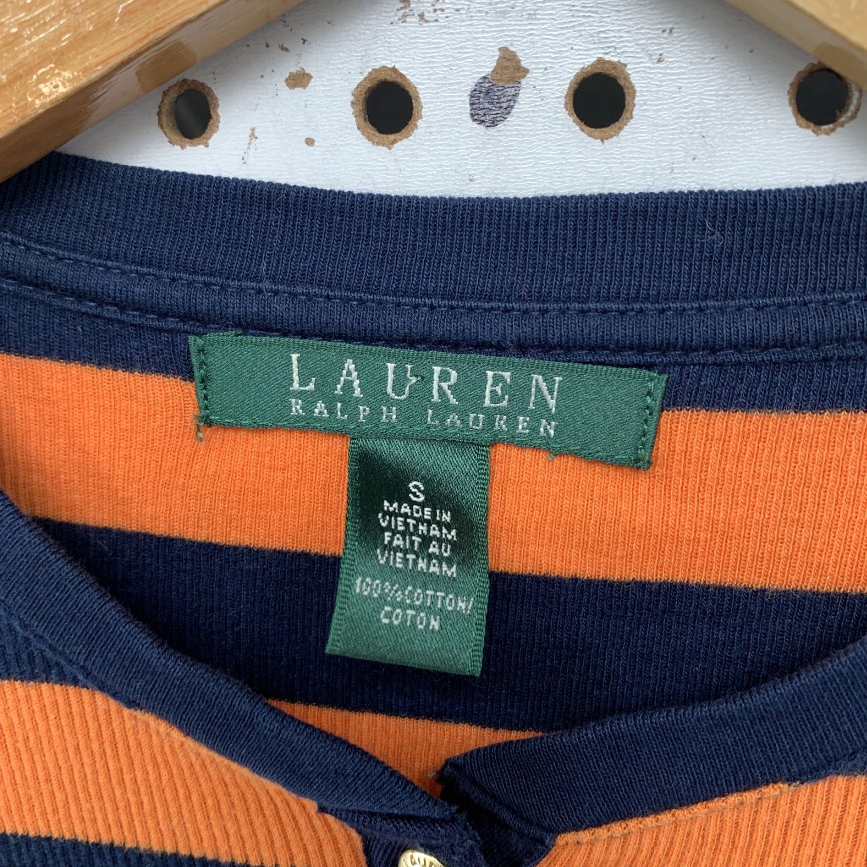 Ralph Lauren Lauren Ralph Lauren Henley Shirt Womens Small Orange Navy Striped 3/4 Sleeve Casual Blouse Size S / US 4 / IT 40 - 2 Thumbnail
