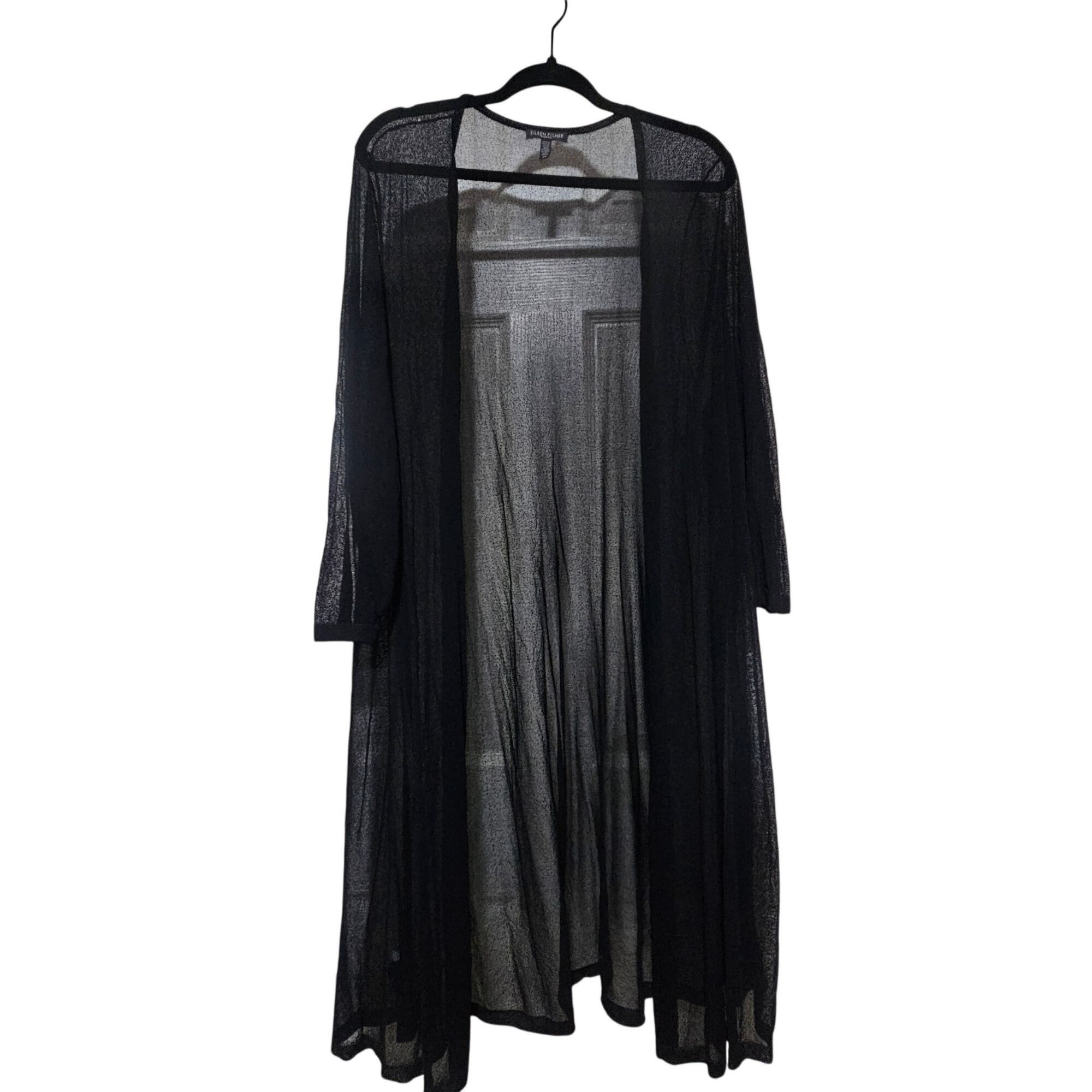 Eileen Fisher Eileen Fisher Women Black Sheer Duster 3X Italian Yarn Minim Size 3XL / US 20-22 - 2 Thumbnail