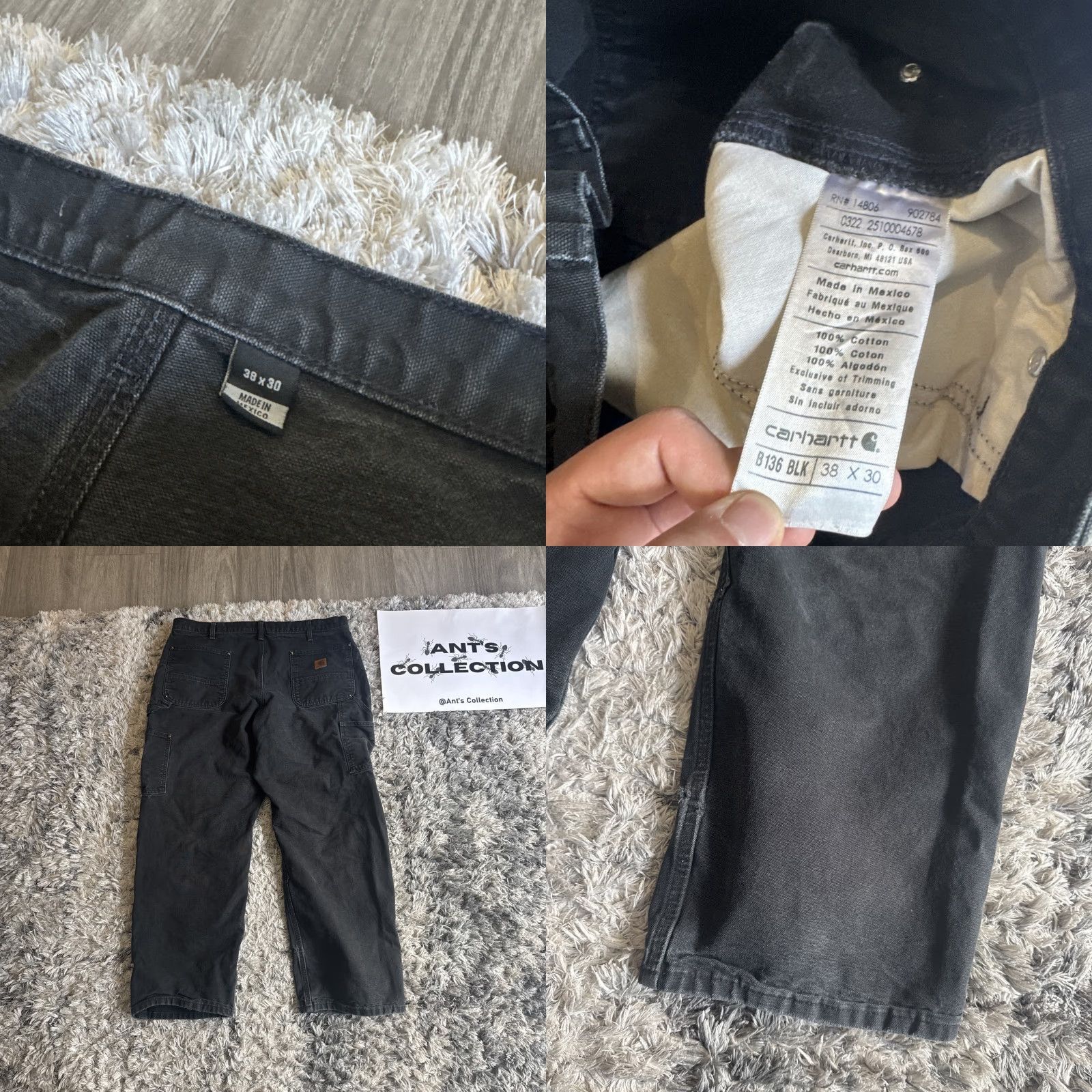 Carhartt VINTAGE Carhartt Jeans 00s Black Double Knee Carpenter Workwear Men’s 38x27 Straight 90s Mens Size US 38 / EU 54 - 8 Thumbnail