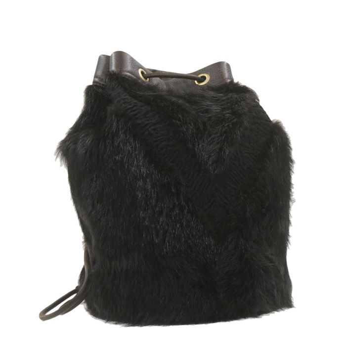 Louis Vuitton LOUIS VUITTON V line Shoulder Bag fur Black LV Auth ...