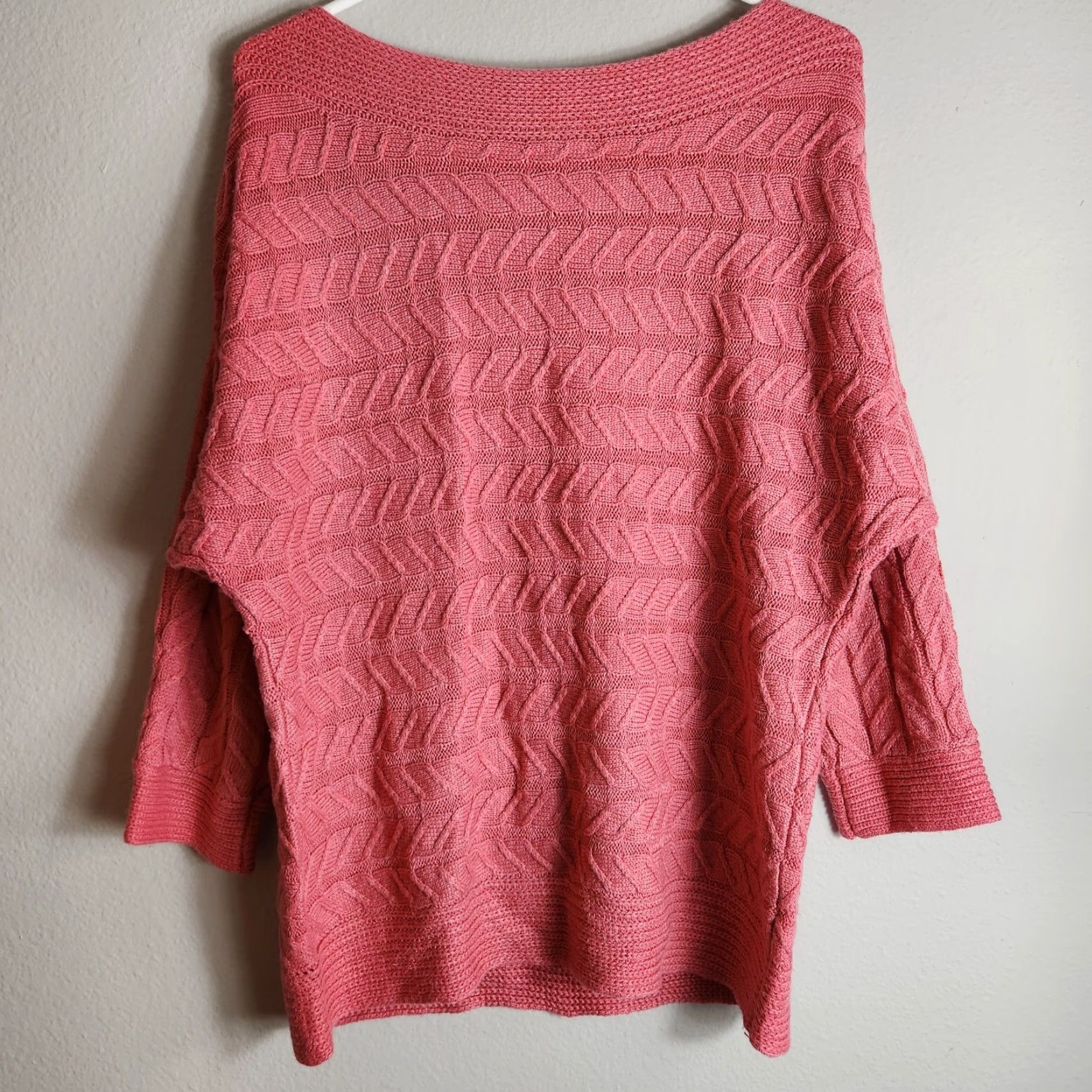 Vintage SOHO NY&C Rose Pink Boatneck Cable Knit Lightweight Sweater L - Womens Pullover Knit Classic Dolman Sleeve Boat Neck Size L / US 10 / IT 46 - 4 Thumbnail