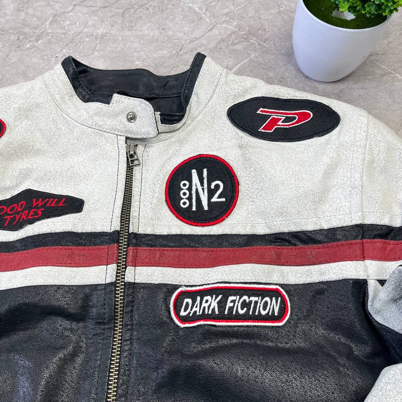 Japanese Brand Vintage Much More White/Black Racing Leather Moto Jacket Size US M / EU 48-50 / 2 - 4 Thumbnail
