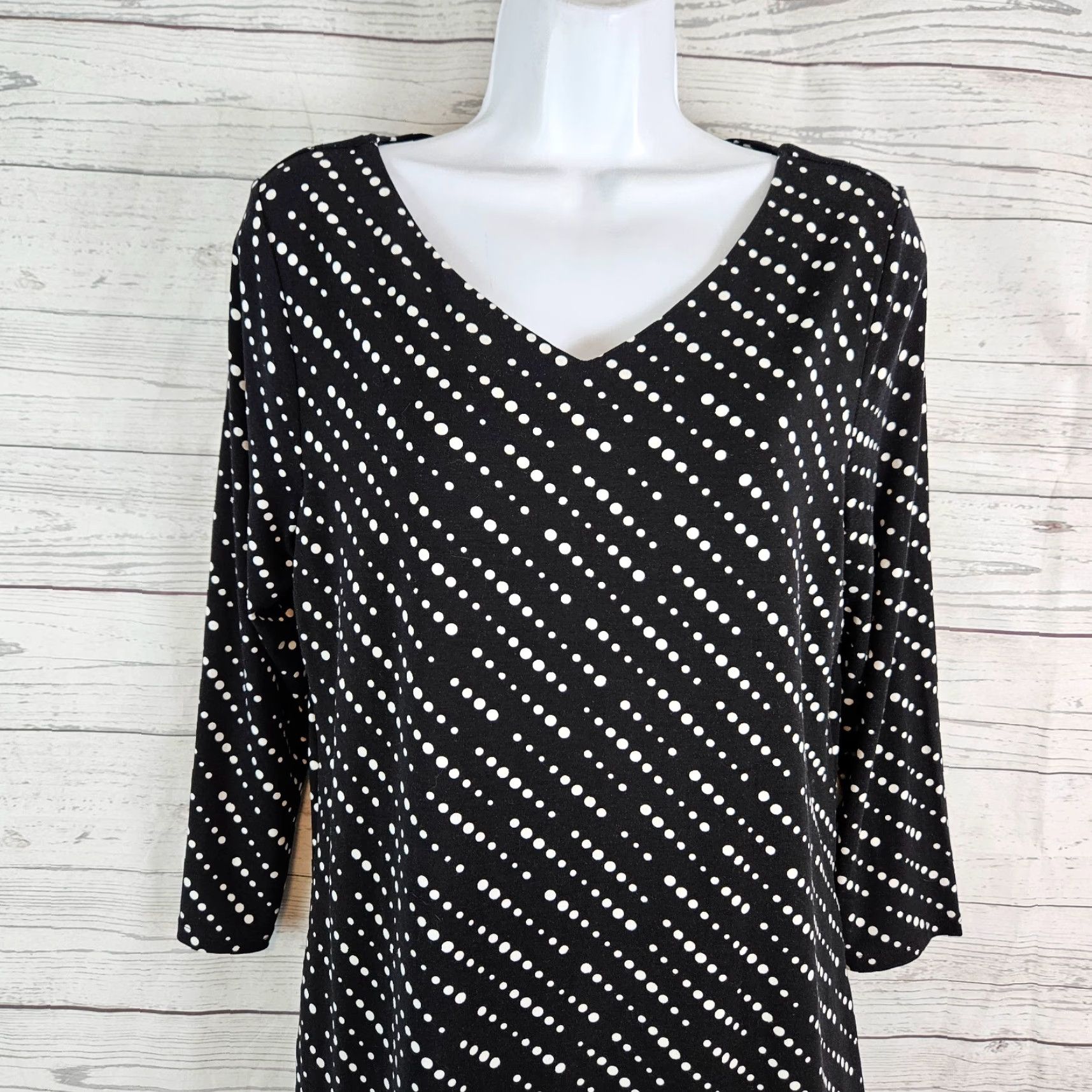 Vintage Chico's Womens Top Blouse 3/4 Sleeve Medium Black White Rayon Blend Shirt Womens Size M / US 6-8 / IT 42-44 - 2 Thumbnail