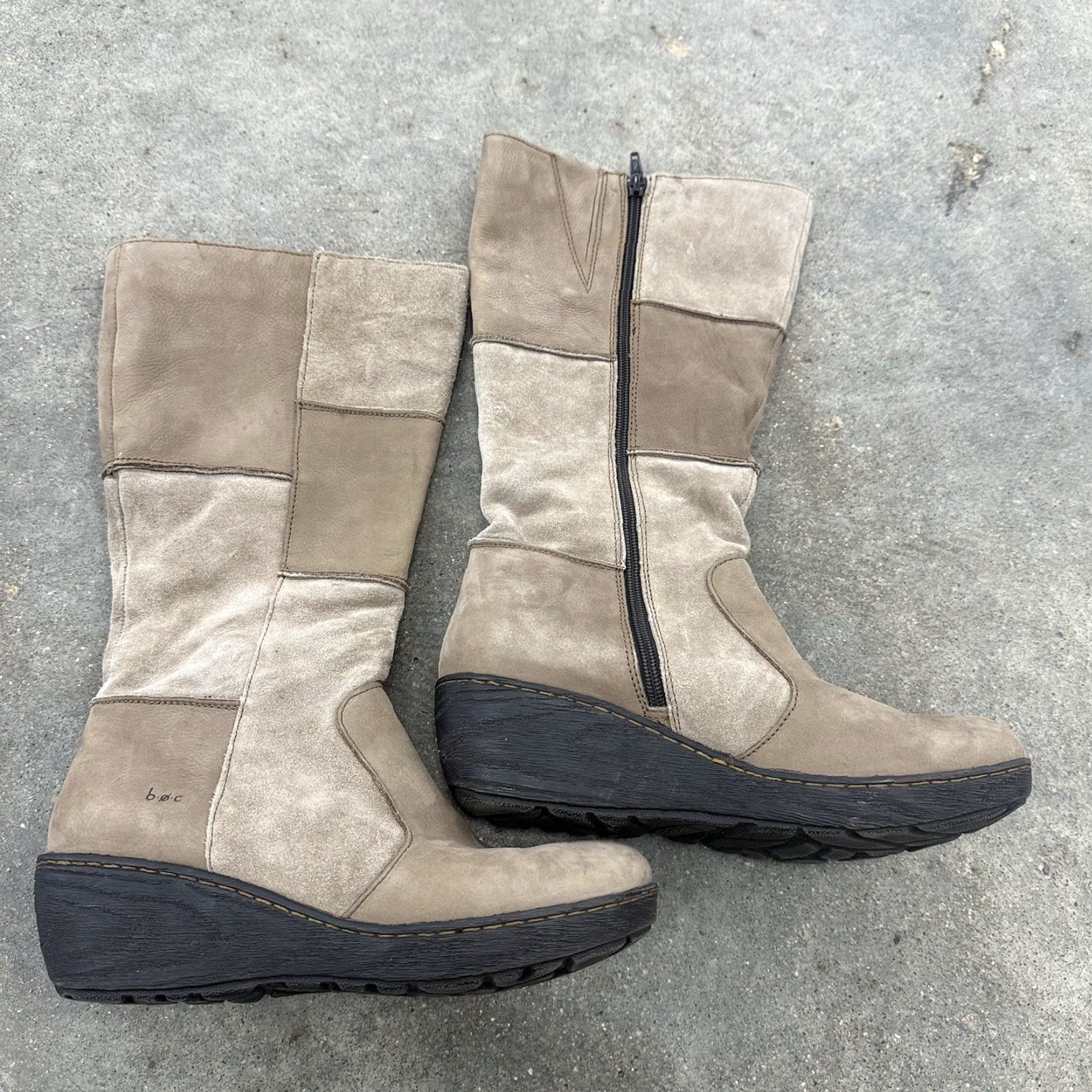 Born BORN Boots Patchwork Block Heel Beige Brown Suede Boho Festival Sz 9.5 M Women's Shoe Size US 10 / IT 40 - 2 Thumbnail