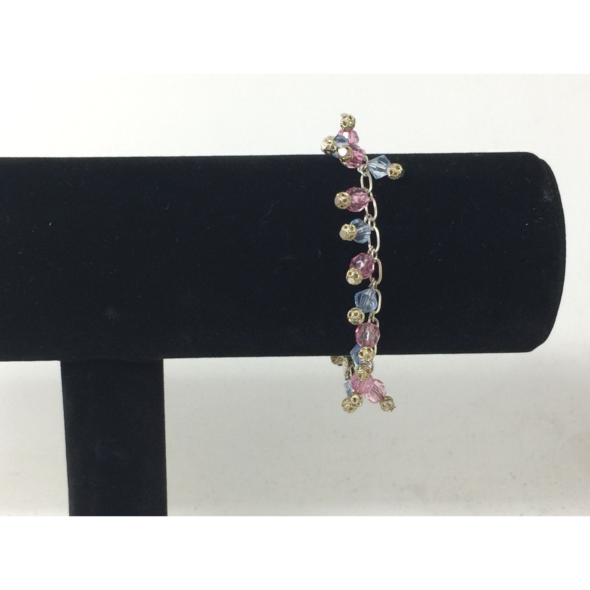 Other Women's Silver Tone Bracelet with Pink and Blue Hanging Gems Size ONE SIZE - 6 Thumbnail