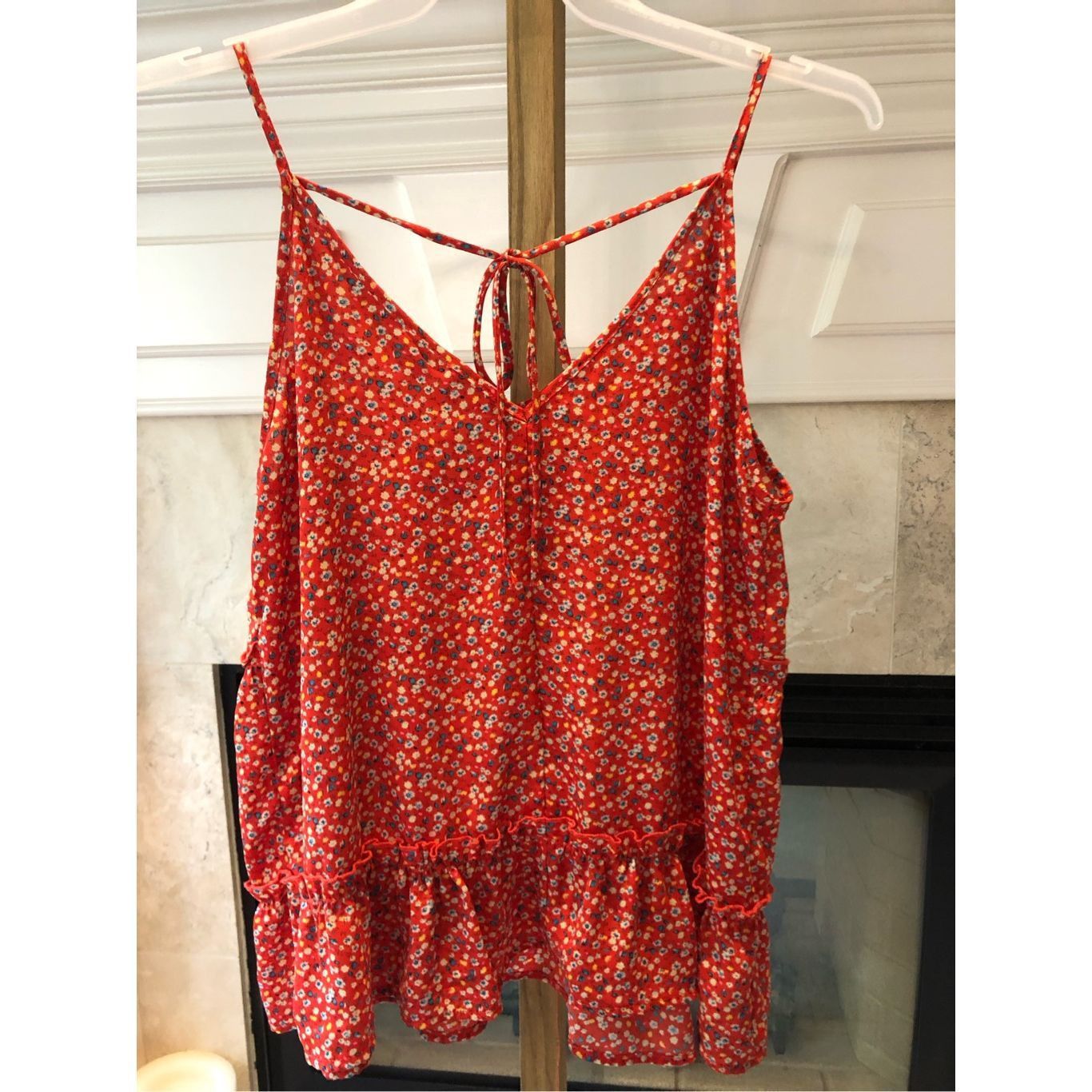 Other Sienna Sky Women’s Red with Blue Flowers Spaghetti Strap Ruf Size L / US 10 / IT 46 - 2 Thumbnail