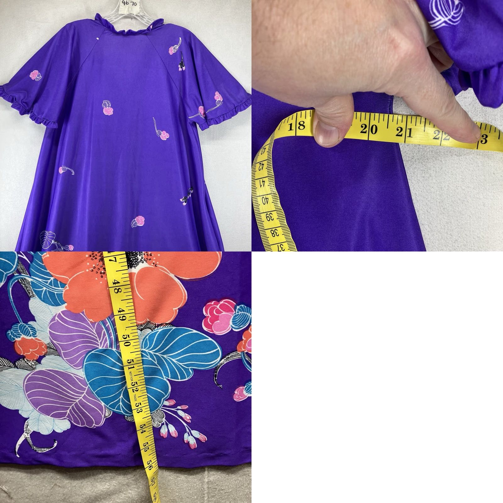 Vintage VINTAGE Gloria Moret of California Dress Caftan Purple Floral Front Zip 70s Small Polyester Women's Size S / US 4 / IT 40 - 10 Thumbnail
