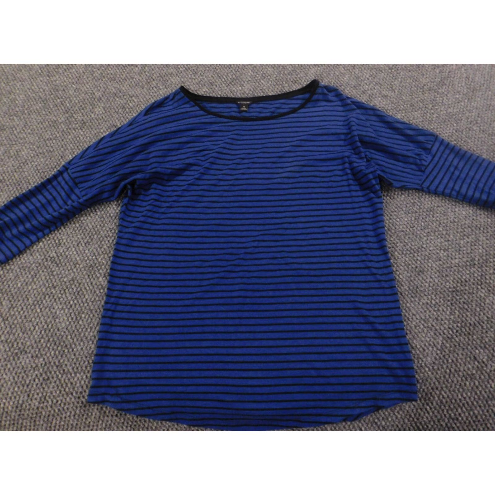 Ann Taylor Ann Taylor Blouse Shirt Womens M Blue Striped Crew Neck Pullover Casual Cotton Down Regular Button Size M / US 6-8 / IT 42-44 - 2 Thumbnail
