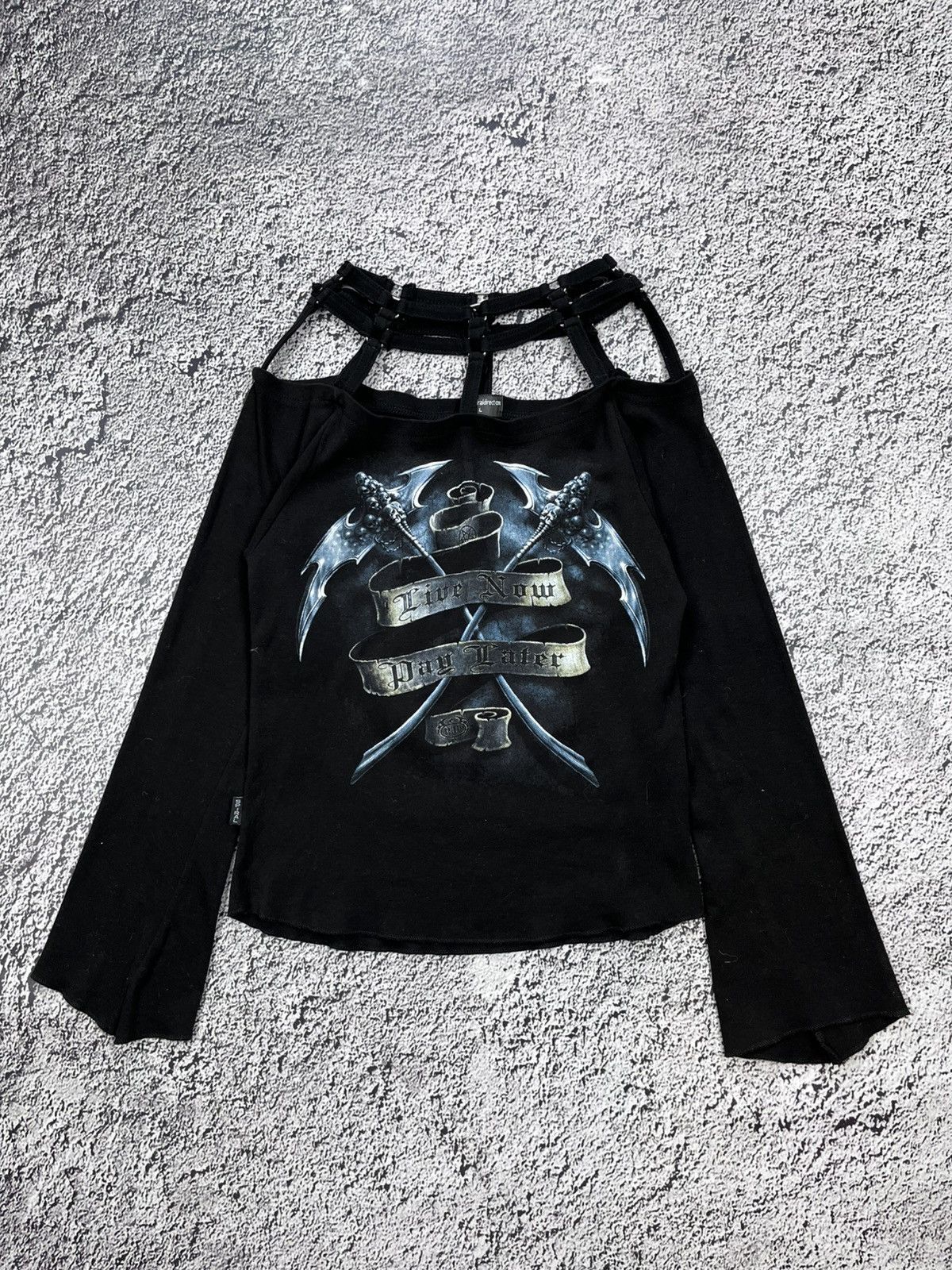 Japanese Brand Vintage strap shoulder gothic top avantgarde sexy longsleeve Size L / US 10 / IT 46 - 1 Thumbnail