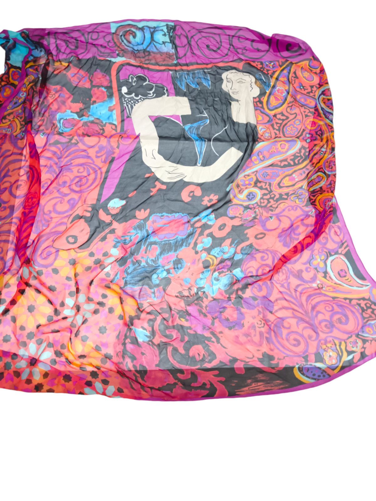 Lui di Lancetti LANCETTI Italy Floral Flowers Woman Orange Pink Scarf Size ONE SIZE - 5 Thumbnail