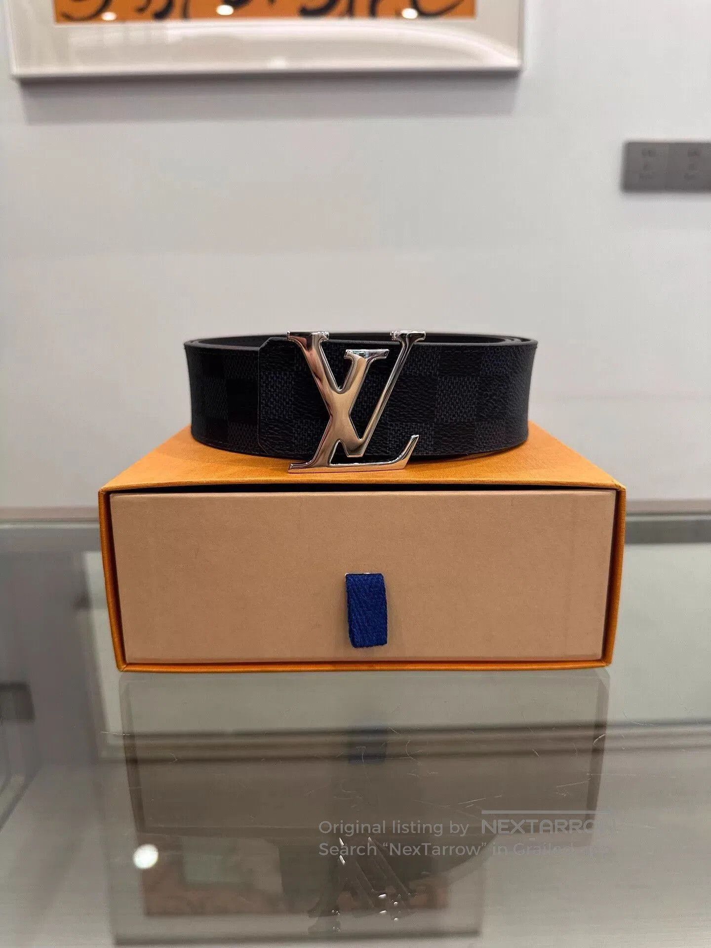 Louis Vuitton Checkered Pattern Belt with Metallic Buckle. Size ONE SIZE - 1 Thumbnail