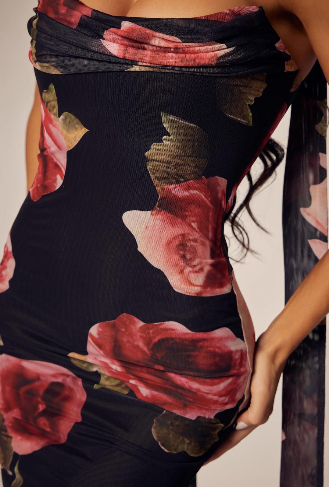 Other Hot* Mesh Floral Print Cocktail Strapless Dress Size M / US 6-8 / IT 42-44 - 2 Thumbnail