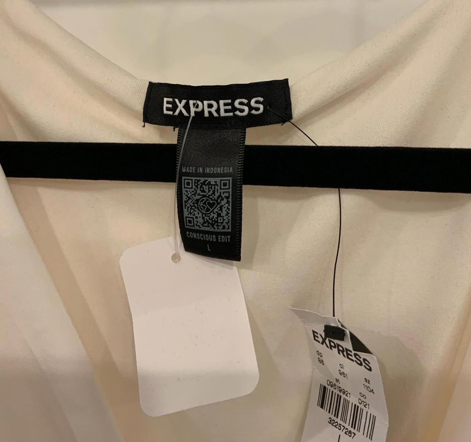 Express Stylish Express Ruched Long Sleeve Top - Cream, Size L Size L / US 10 / IT 46 - 3 Thumbnail