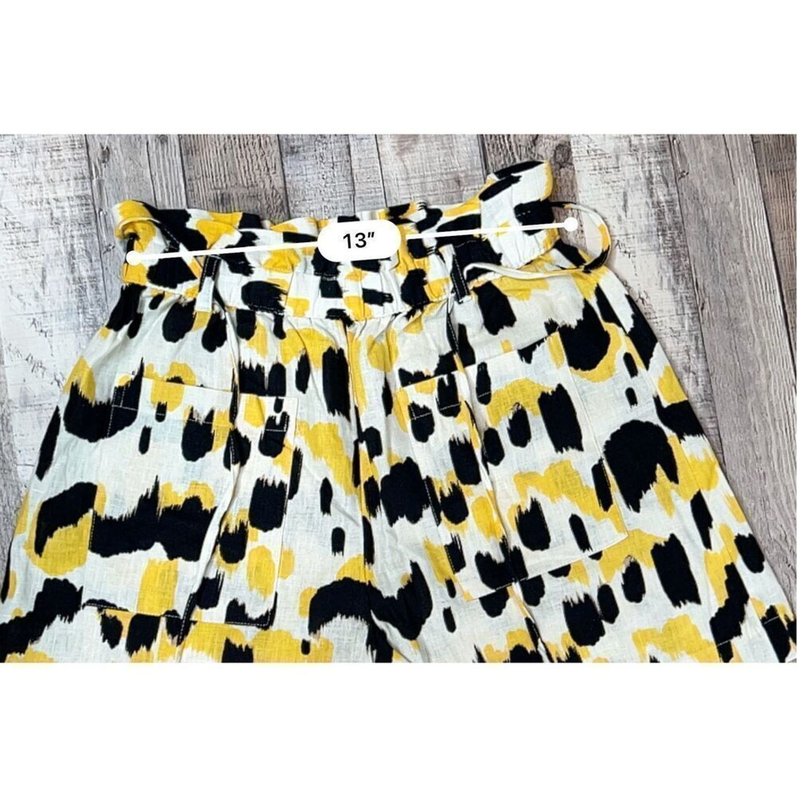 Other Who What Wear Linen Paperbag Shorts XS Yellow Leopard NWOT Size 26" / US 2 / IT 38 - 6 Thumbnail