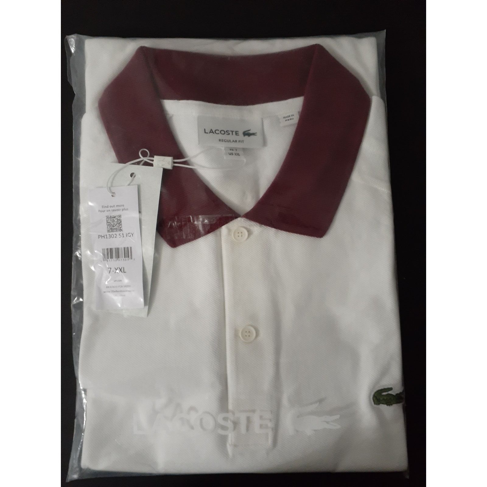 Lacoste Lacoste Men's Regular Fit Short Sleeve Polo Flour/Red XXL Size US XXL / EU 58 / 5 - 2 Thumbnail
