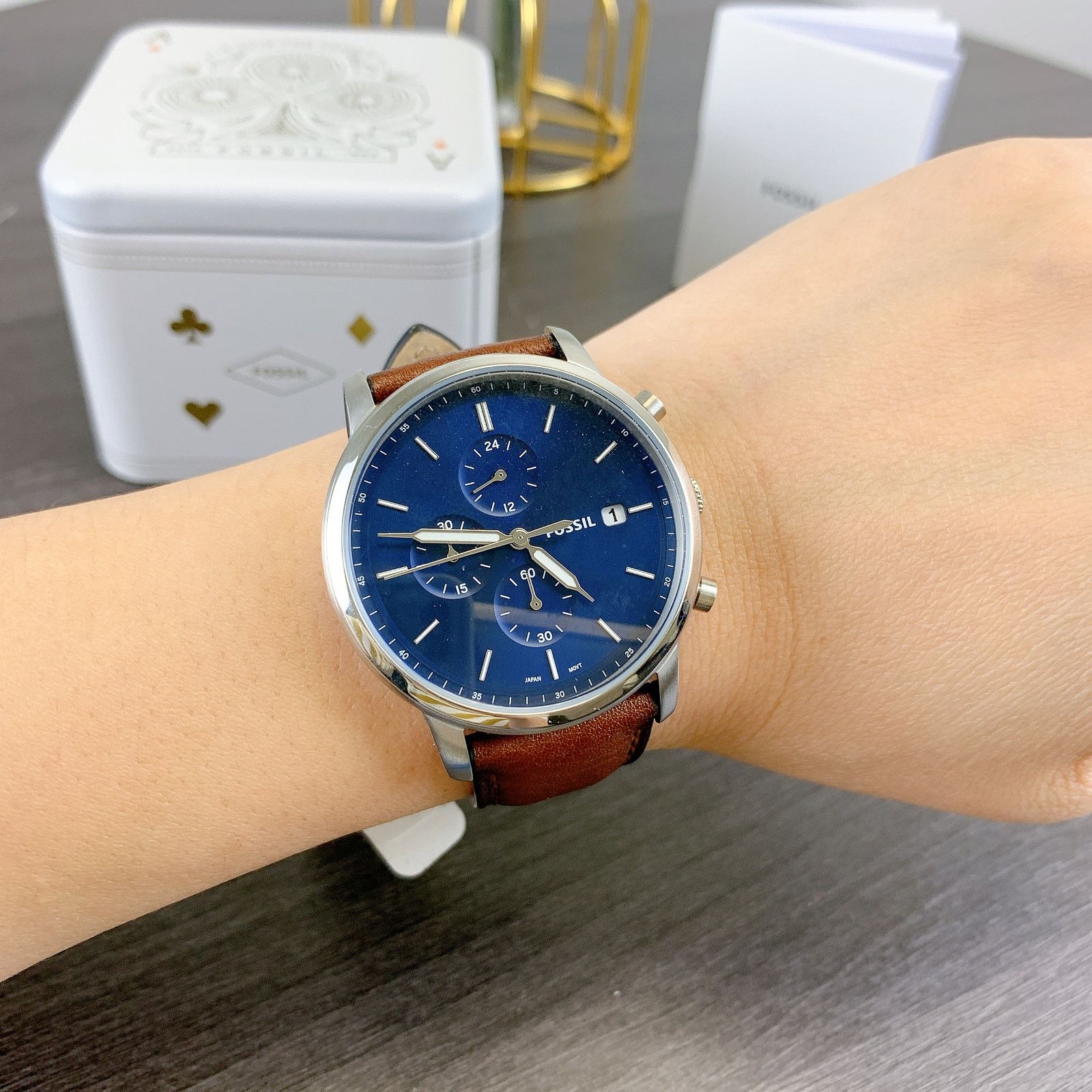Fossil Fossil FS5850 Minimalist Chronograph Luggage Leather Watch Size ONE SIZE - 4 Thumbnail