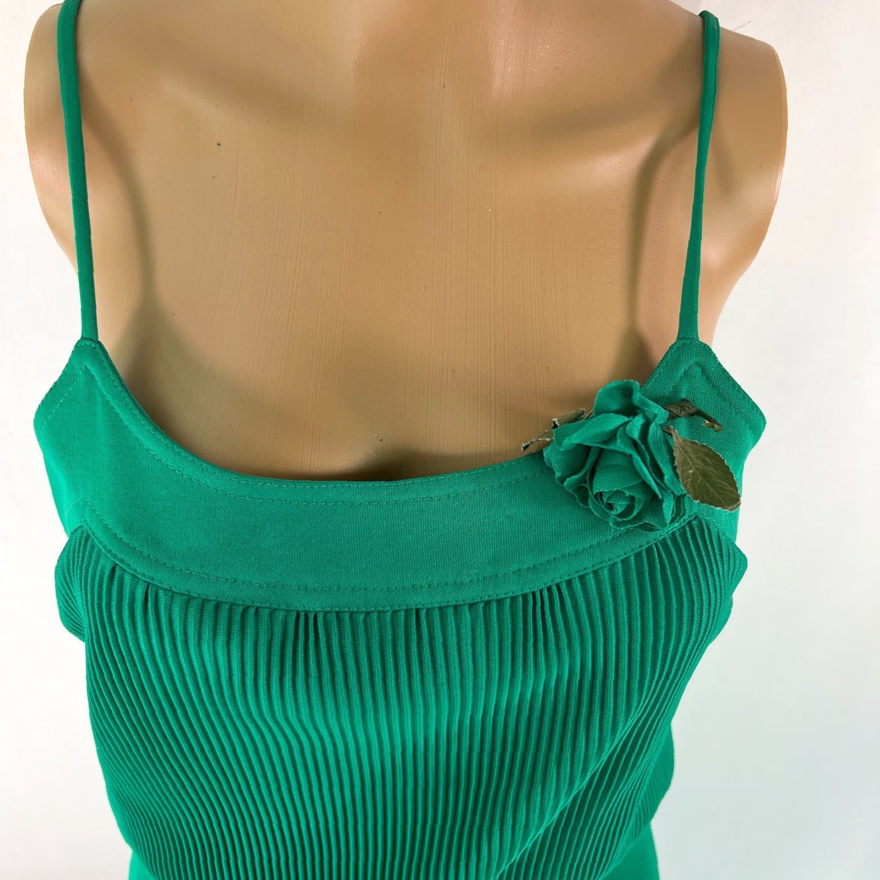 Vintage ILGWU Green Maxi Dress with Spaghetti Straps and Tie Waist, Size 29, Womens, Party/Cocktail, Designer Size 4XL / US 24-26 - 6 Thumbnail