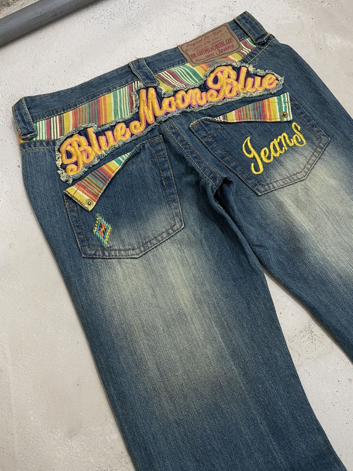 Japan Blue Vintage Blue Moon Blue Embroidery Tartan Plaid Junya Style Size 29" - 15 Thumbnail