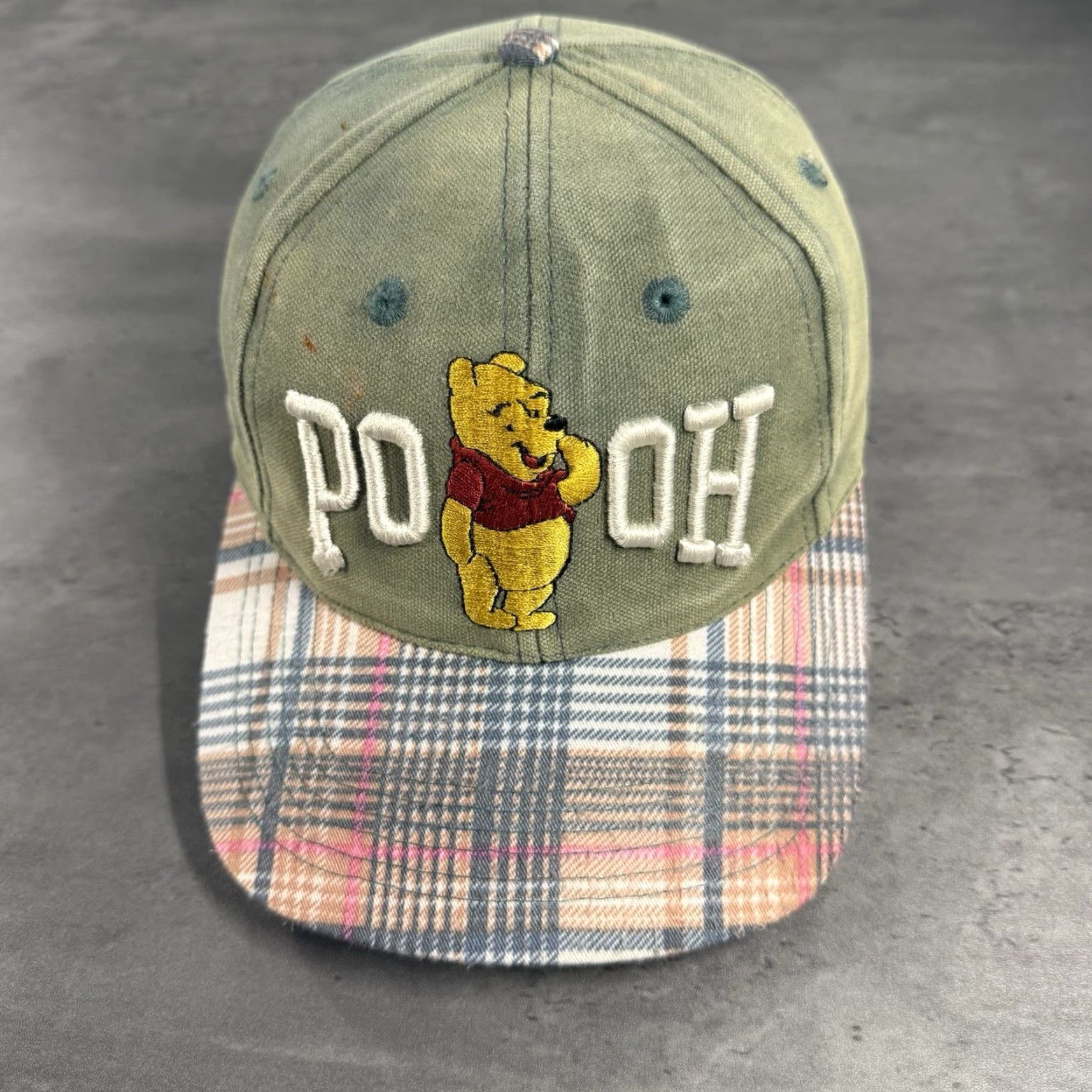 Disney VINTAGE Disney Winnie The Pooh Hat Green Denim Plaid Faded Trucker Hat Thrash Disney Store Size ONE SIZE - 2 Thumbnail