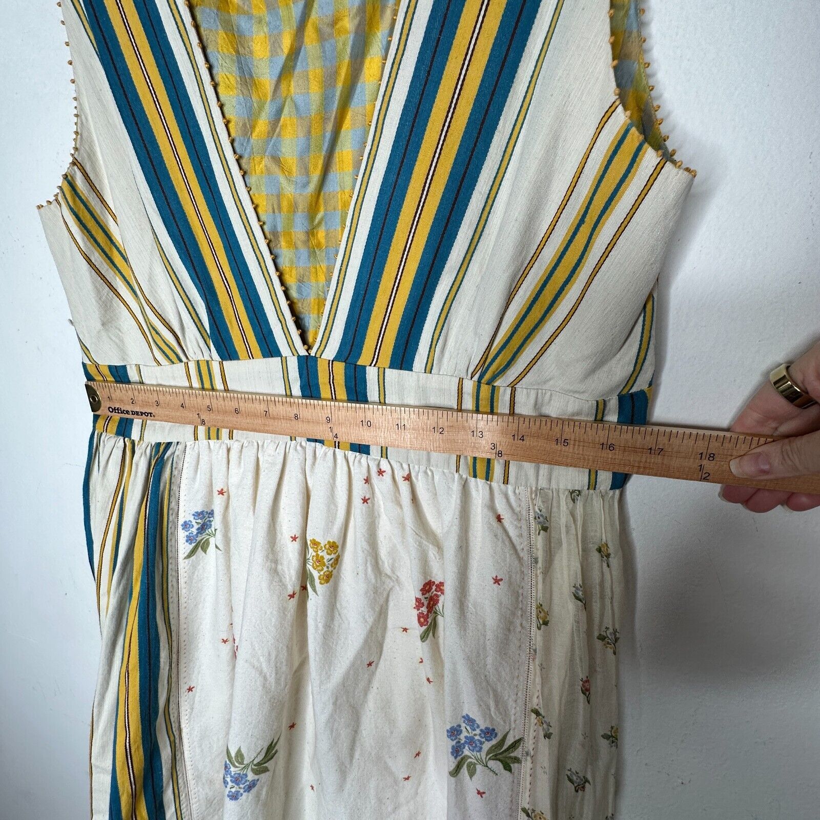 Other Pero Tan Teal Gold VNeck Floral Stripe Empire Ruffle Maxi 38 Size M / US 6-8 / IT 42-44 - 18 Thumbnail