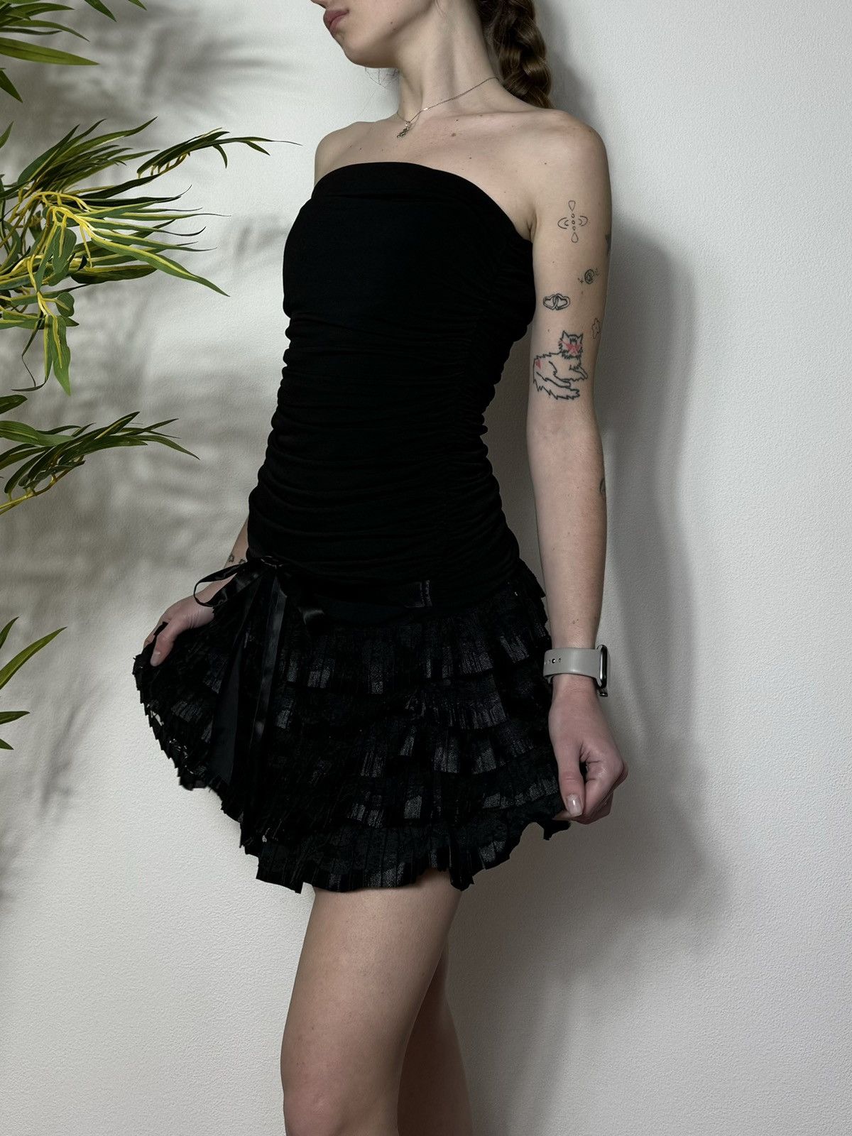Vintage MESH DRAPERY OFF SHOULDERS PLEATED DRESS Size XS / US 0-2 / IT 36-38 - 1 Thumbnail
