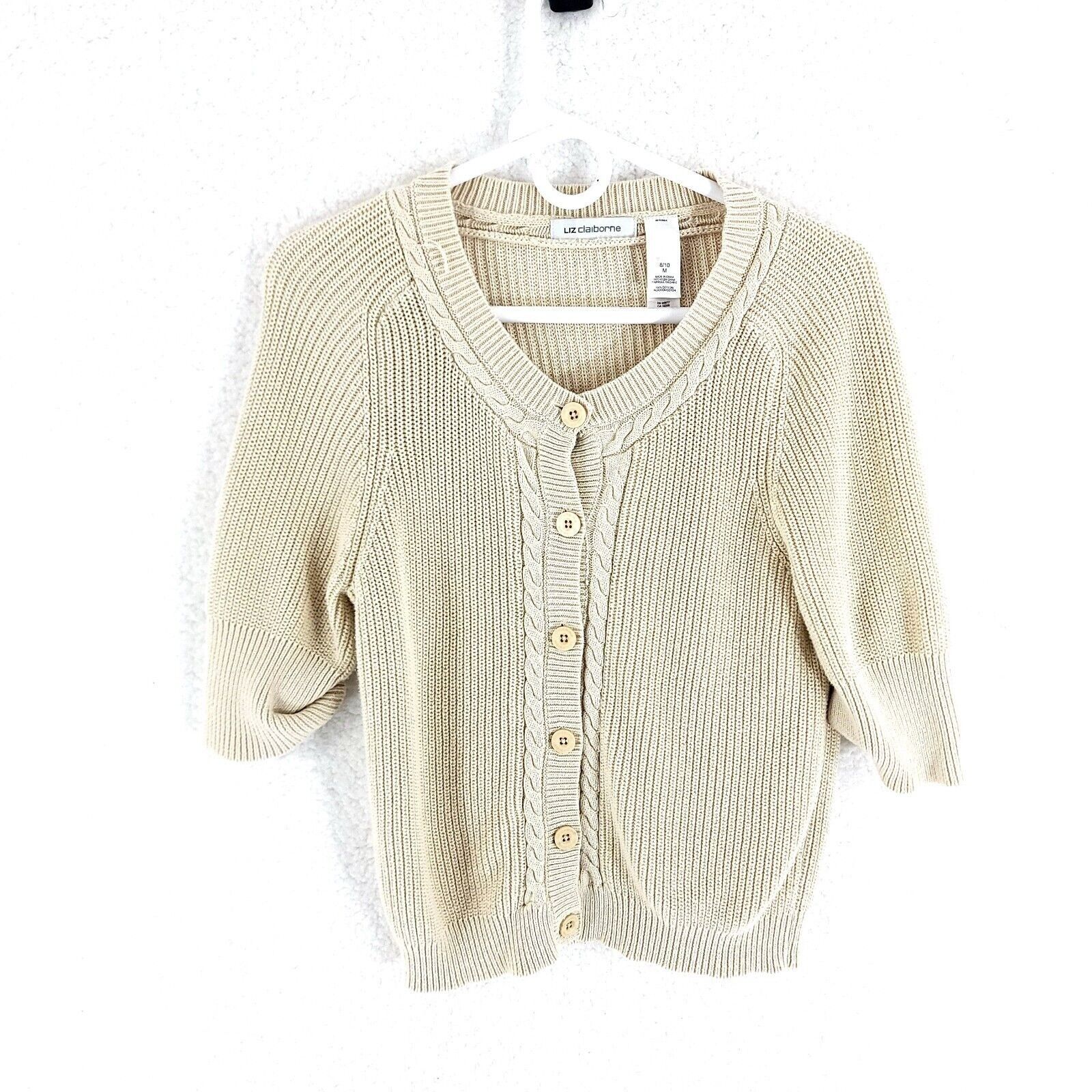 Liz Claiborne Liz Claiborne Tan Cable Knit Sweater Medium 8/10 Cotton Butt Size M / US 6-8 / IT 42-44 - 1 Thumbnail