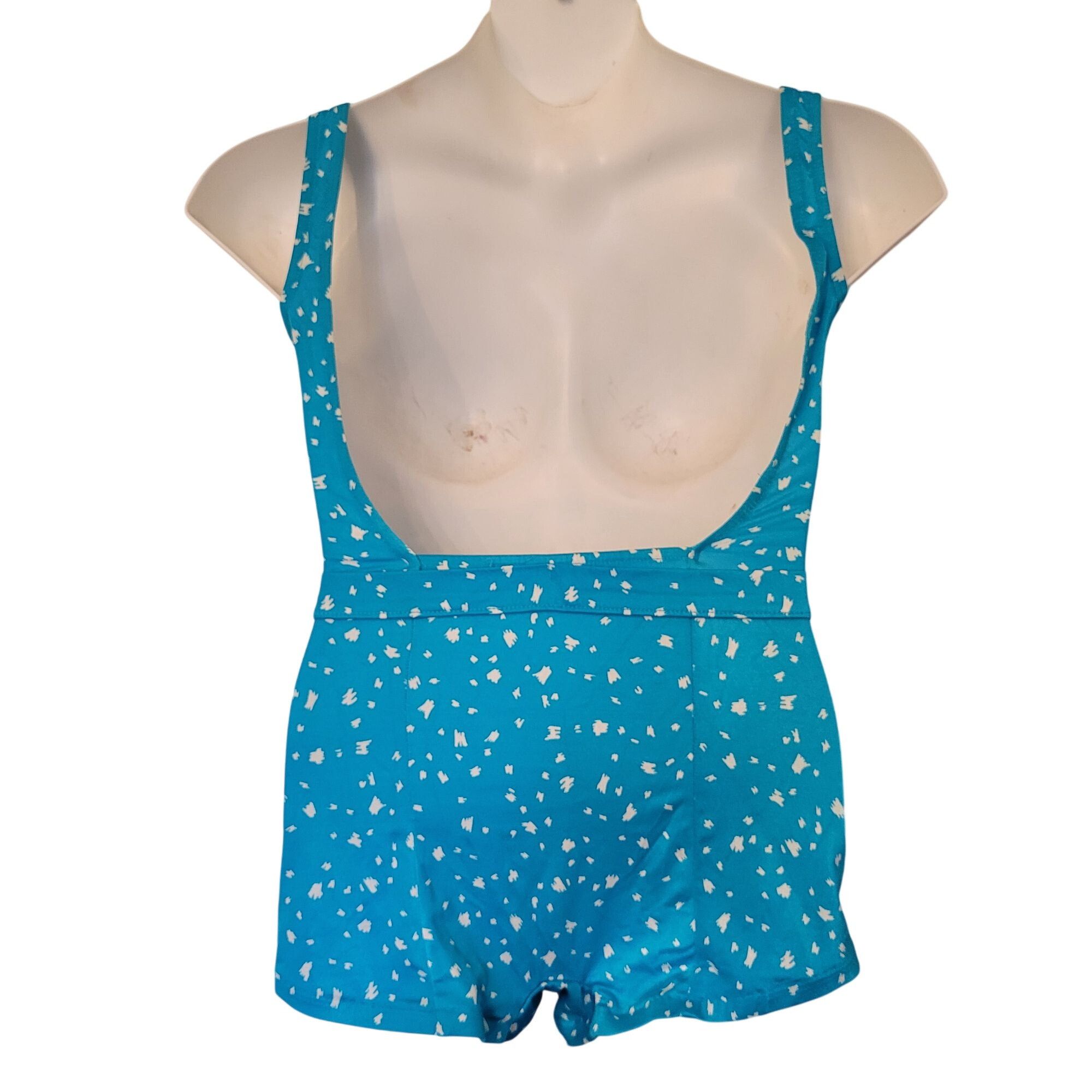 Vintage Vintage 1960S Blue White Abstract Print Swimsuit Belted Wais Size XL / US 12-14 / IT 48-50 - 2 Thumbnail