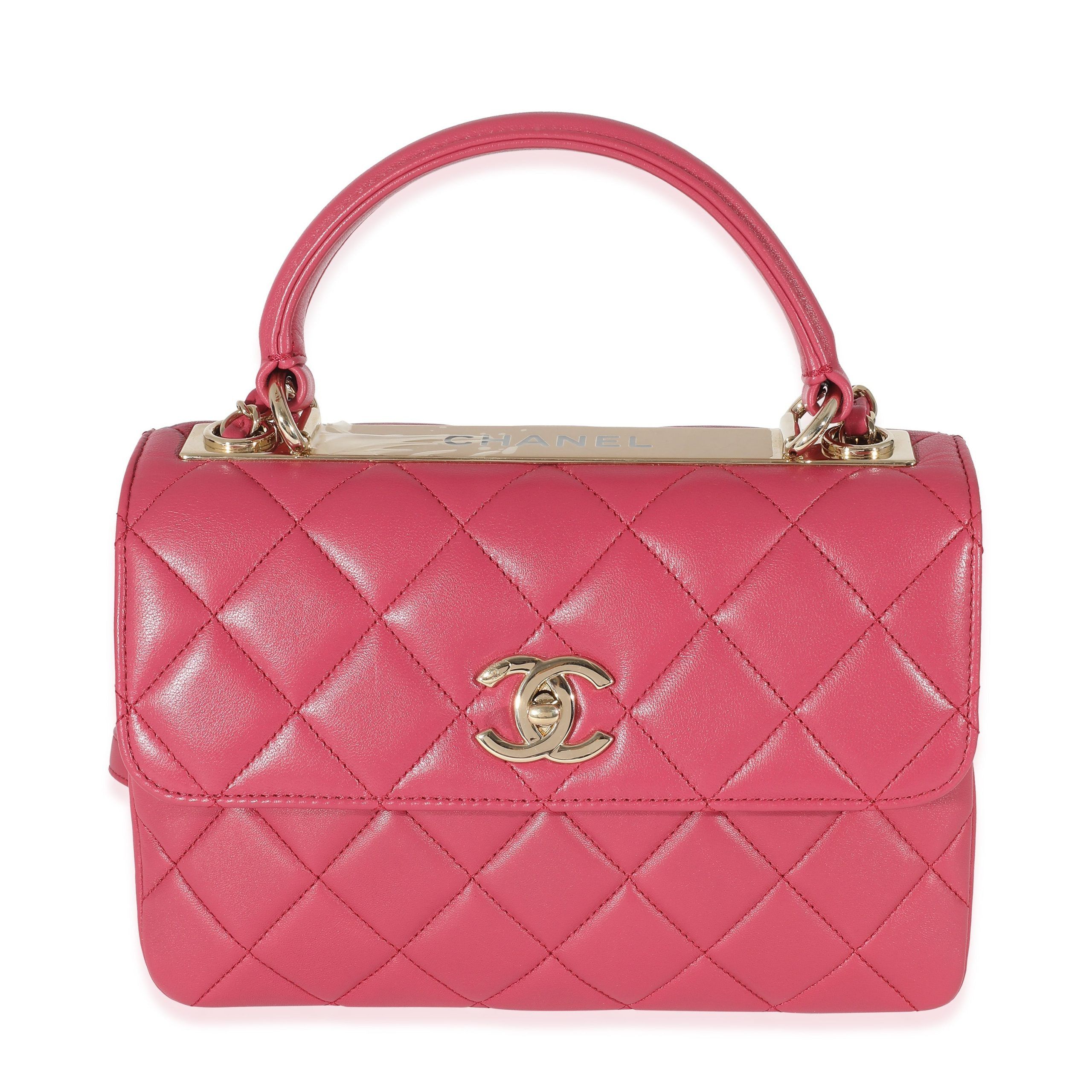 Chanel Dark Pink Quilted Lambskin Small Trendy Dual Top Handle