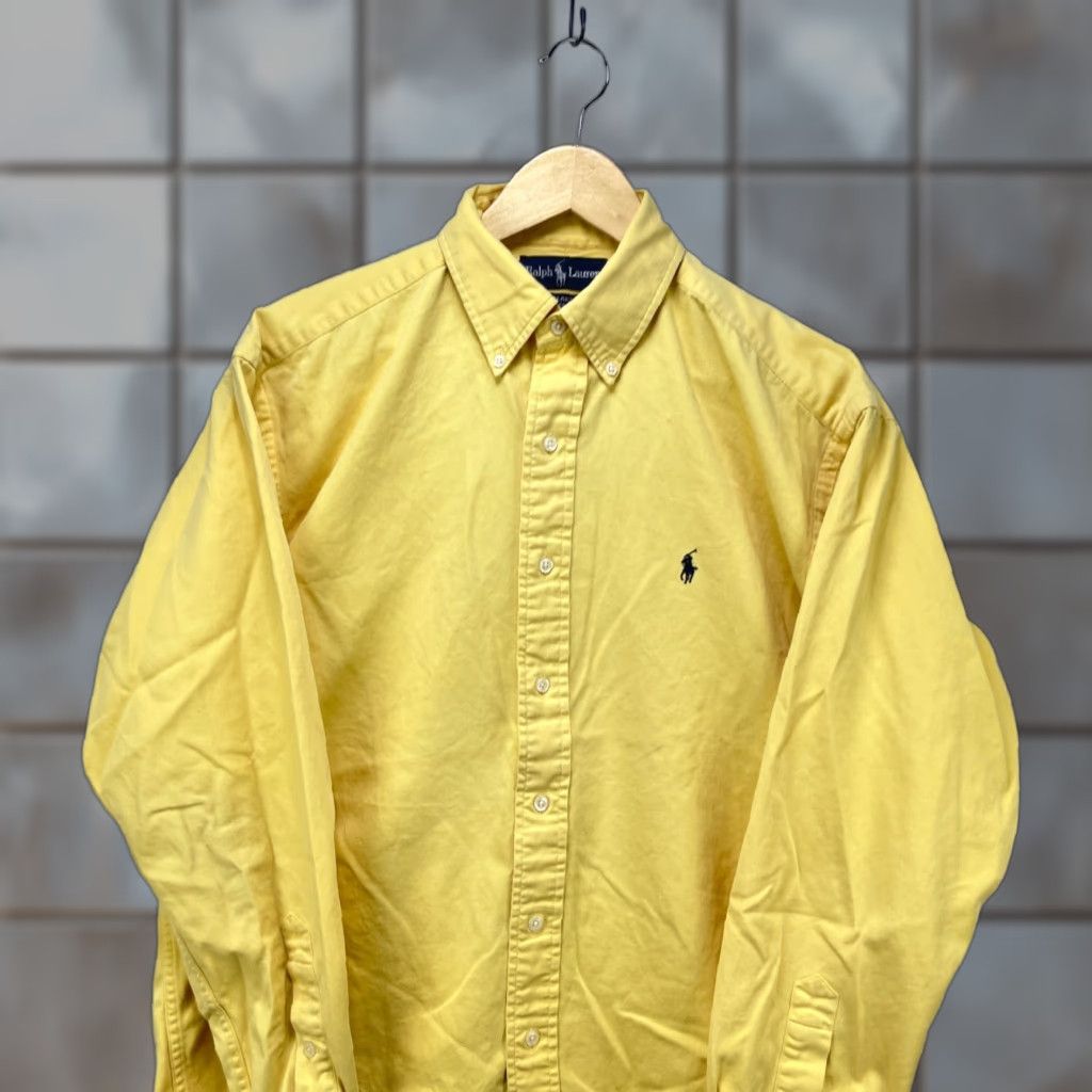 VINTAGE Polo Ralph Lauren Blake Pony Button-Up Long Sleeve Shirt M Yellow 90s Mens shirt