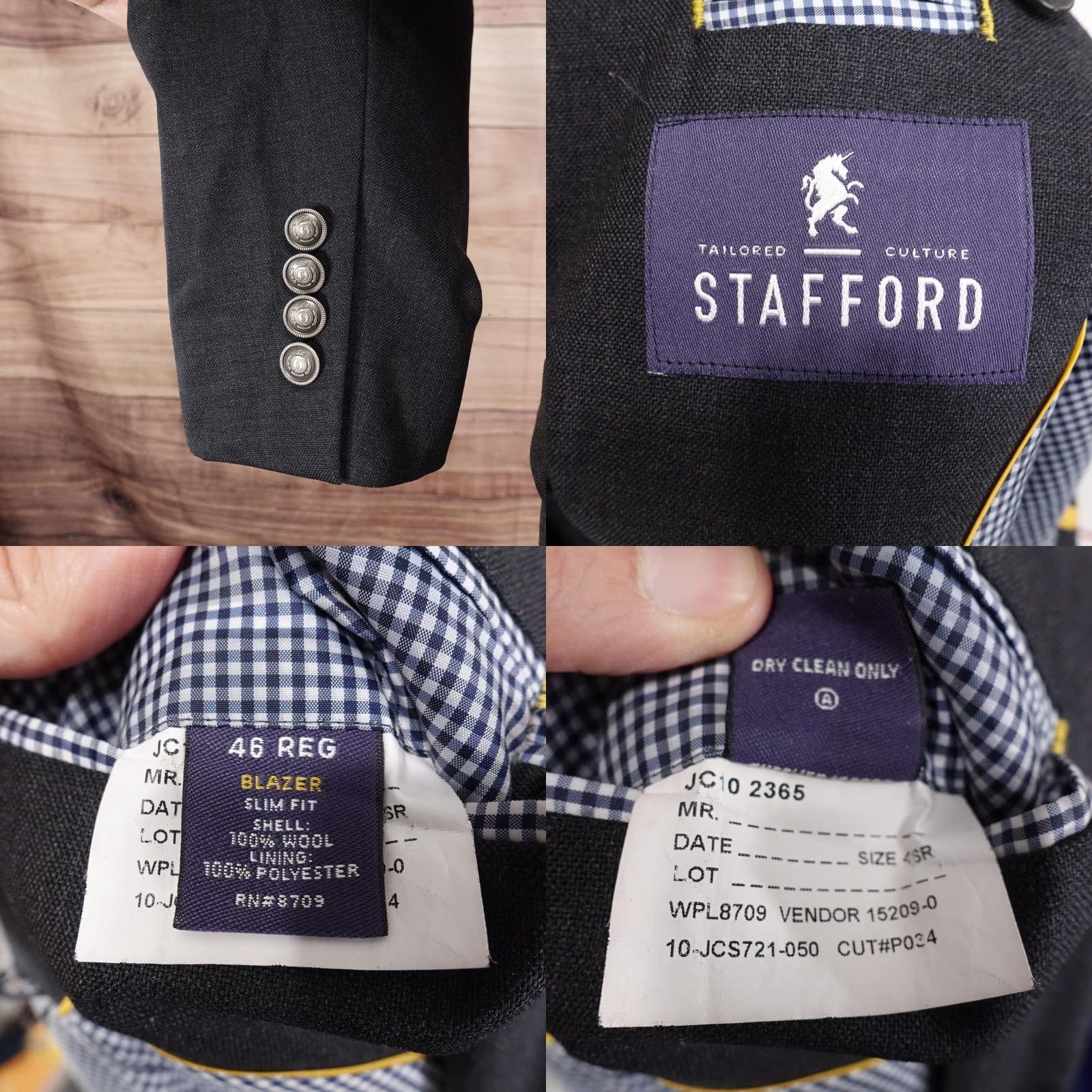 Stafford Stafford Blazer Mens 46R Slim Fit Charcoal Wool 2 Button Notch Lapel 2 Piece Coat Formal Business Size 46R - 8 Thumbnail