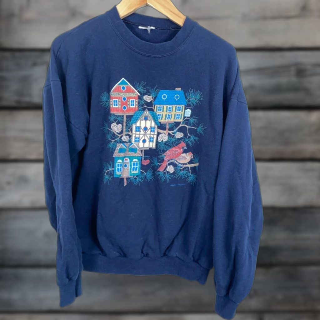 Endless VINTAGE Endless Designs Sweatshirt Blue Crewneck Adult XL Birdhouse 90s Graphic Print Pullover Casual Womens Size XL / US 12-14 / IT 48-50 - 1 Thumbnail