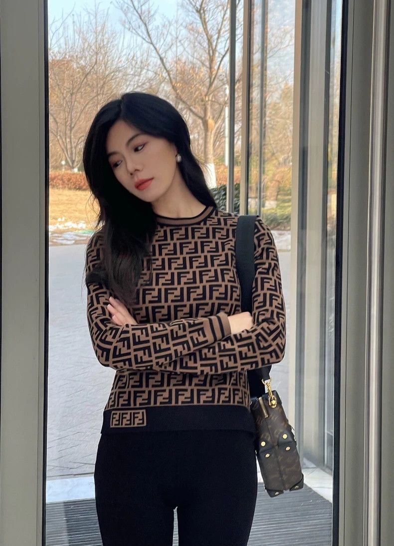 Fendi FENDI Brown logo letter full-print crewneck long-sleeve kn Size 4XL / US 24-26 - 8 Thumbnail