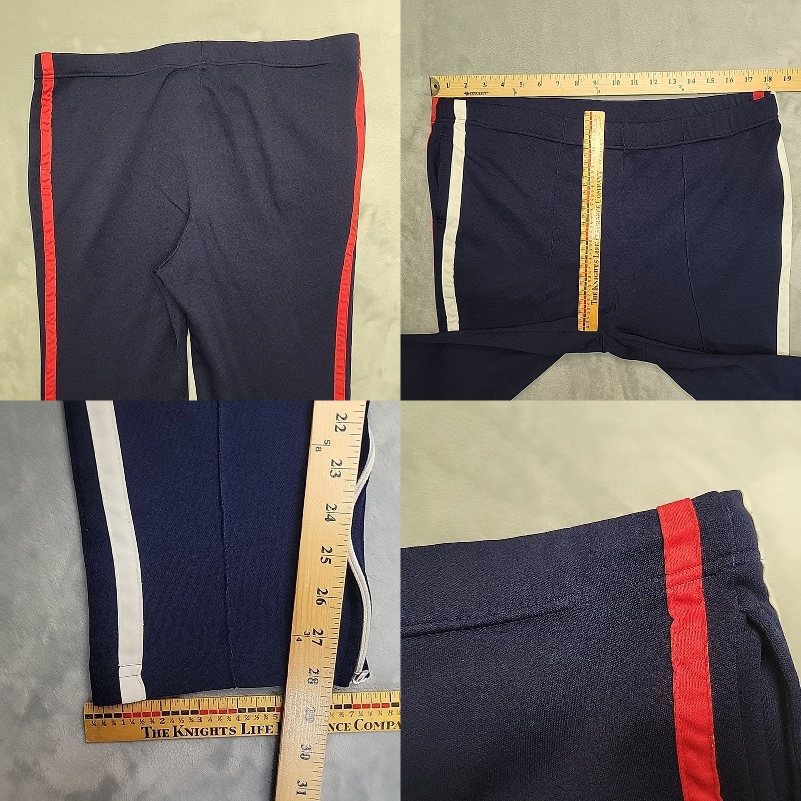 JCPenney VINTAGE JCPenney Pants Mens L Blue VTG Track Striped Knit 70s 80s Pocket Retro Tennis Size US 33 - 8 Thumbnail