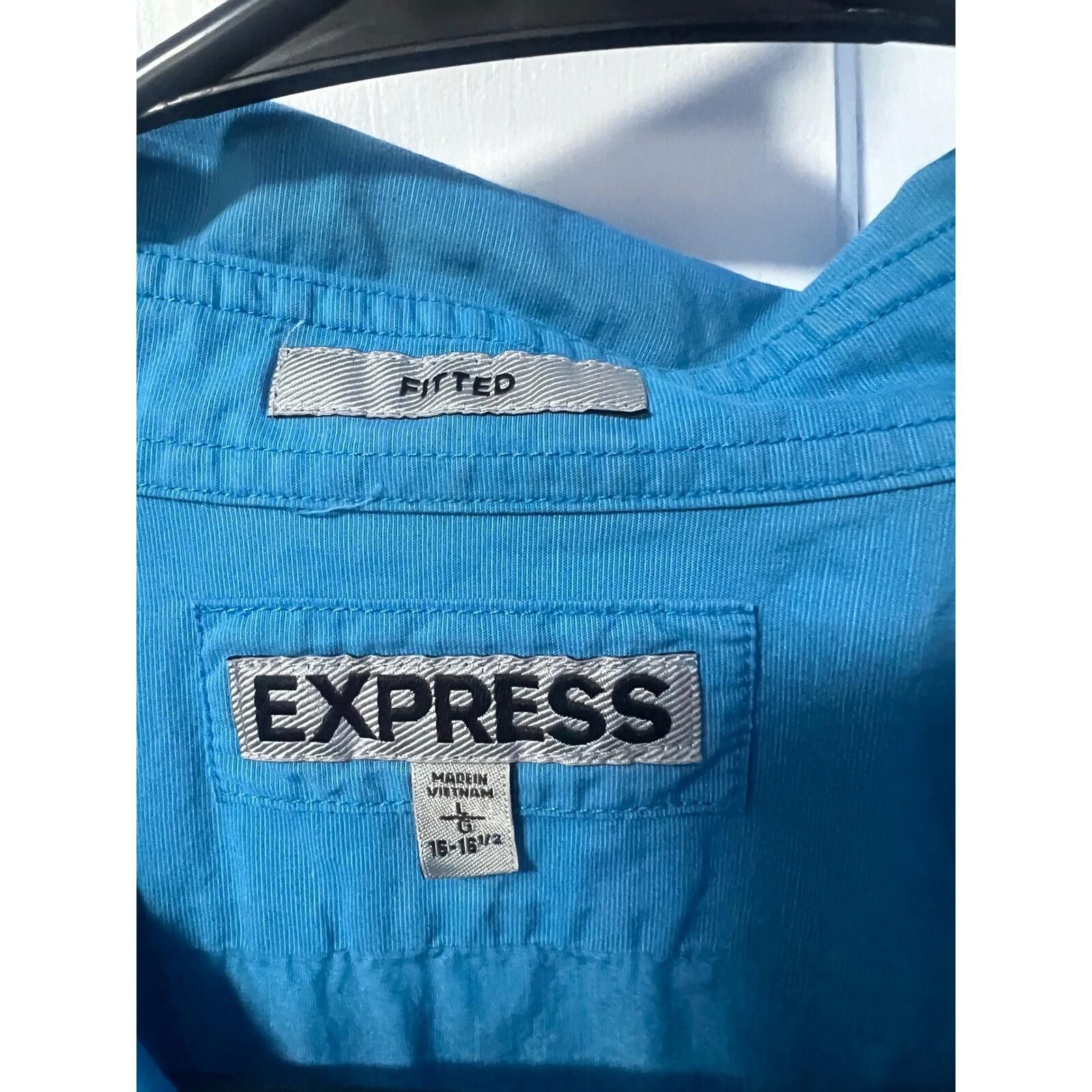 Express Express Shirt Mens Large Blue Excellent Fitted Short Sleeve Size US L / EU 52-54 / 3 - 7 Thumbnail