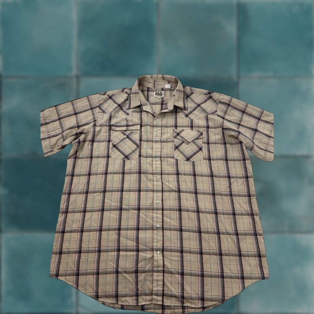 Vintage Fly Cattleman Shirt Mens 2XL Big Brown Plaid Pearl Snap Short Sleeve Casual Button-Up Big & Tall Mens Size US XXL / EU 58 / 5 - 1 Thumbnail
