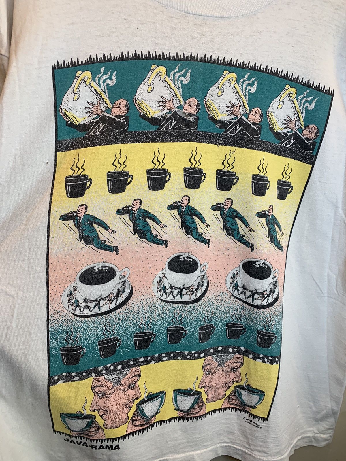 Vintage RARE* Vintage Java-Rama Ken Brown Coffee Art Thrashed Shirt Size US XL / EU 56 / 4 - 2 Thumbnail